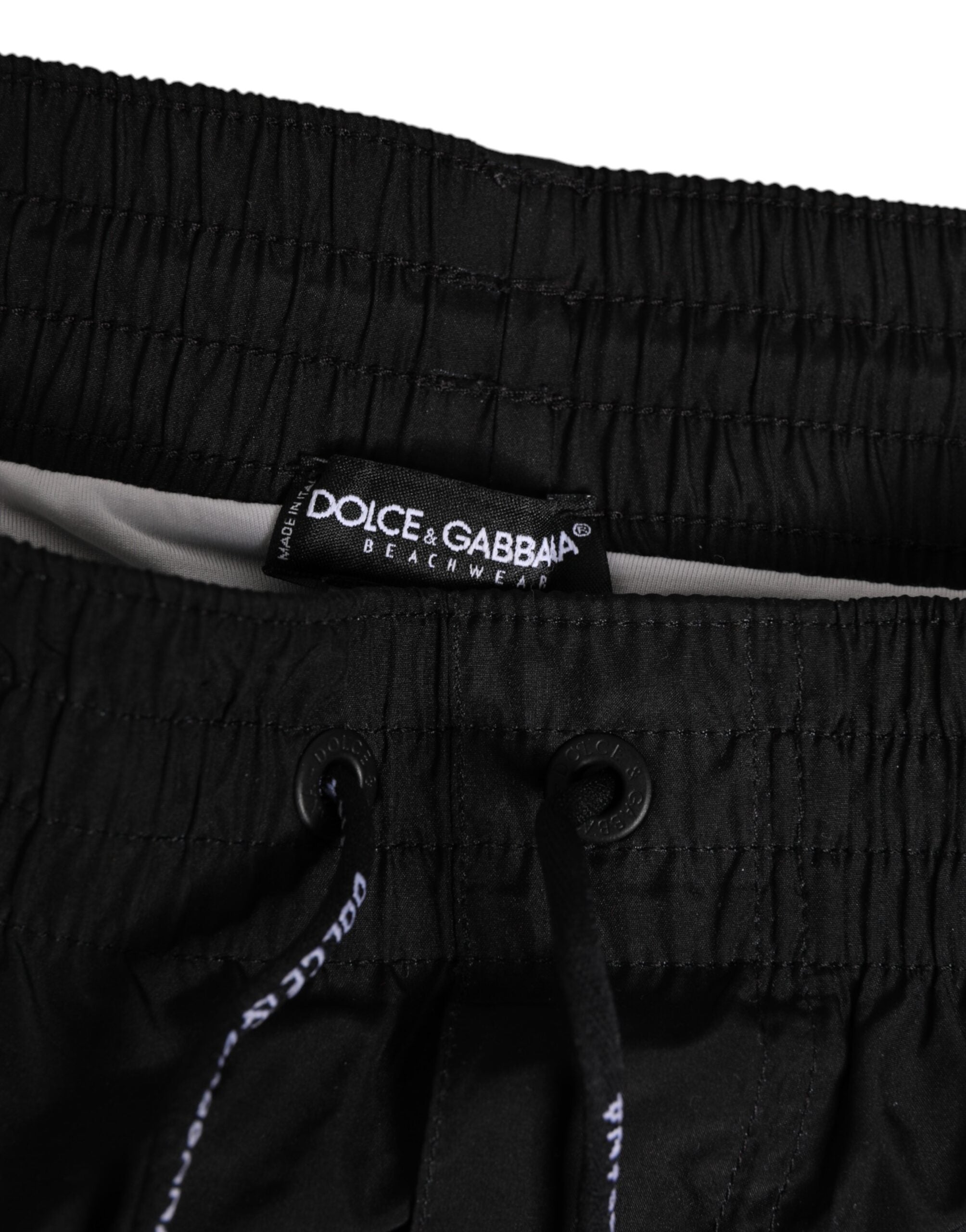 Dolce & Gabbana Schwarz-weiß gestreifte DG Logo Herren Badehose kurz