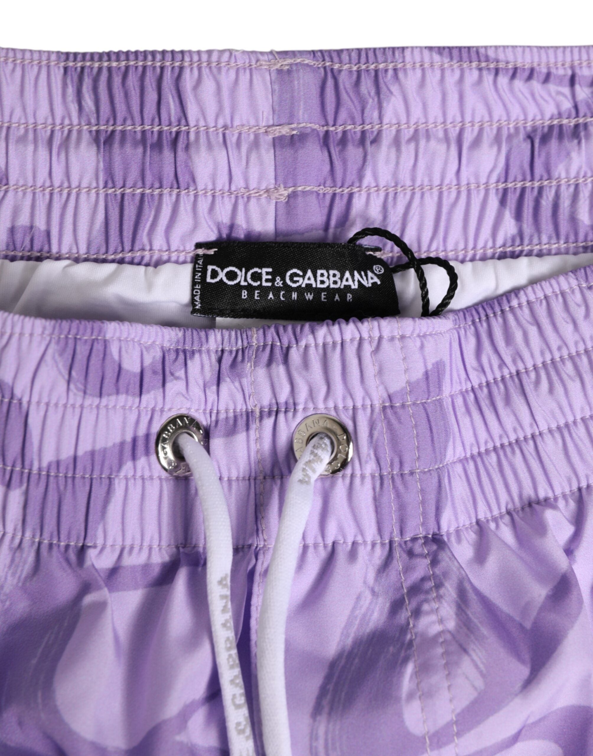 Dolce & Gabbana Lila DG Logo Print Nylon Herren Shorts Bademode