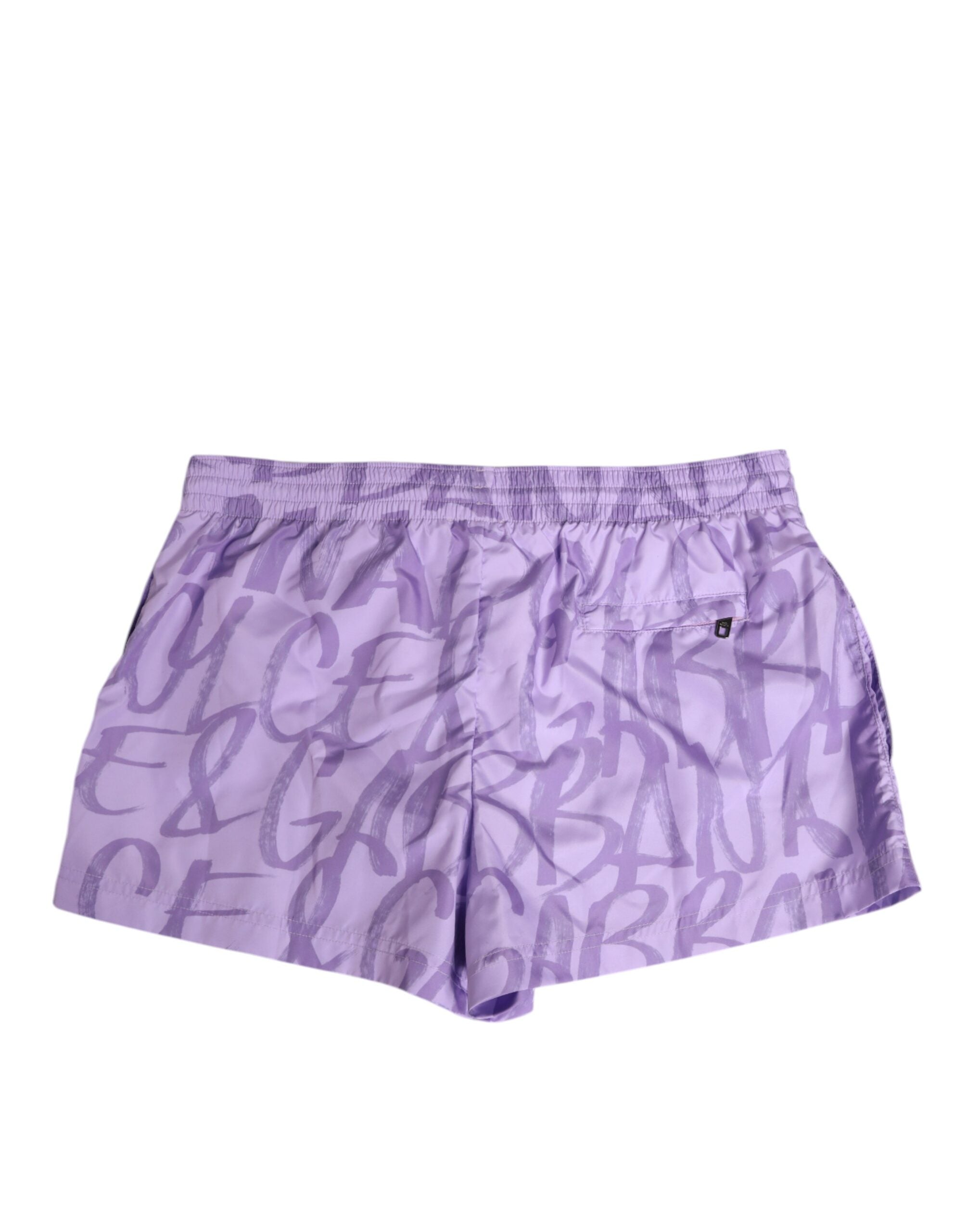 Dolce & Gabbana Lila DG Logo Print Nylon Herren Shorts Bademode