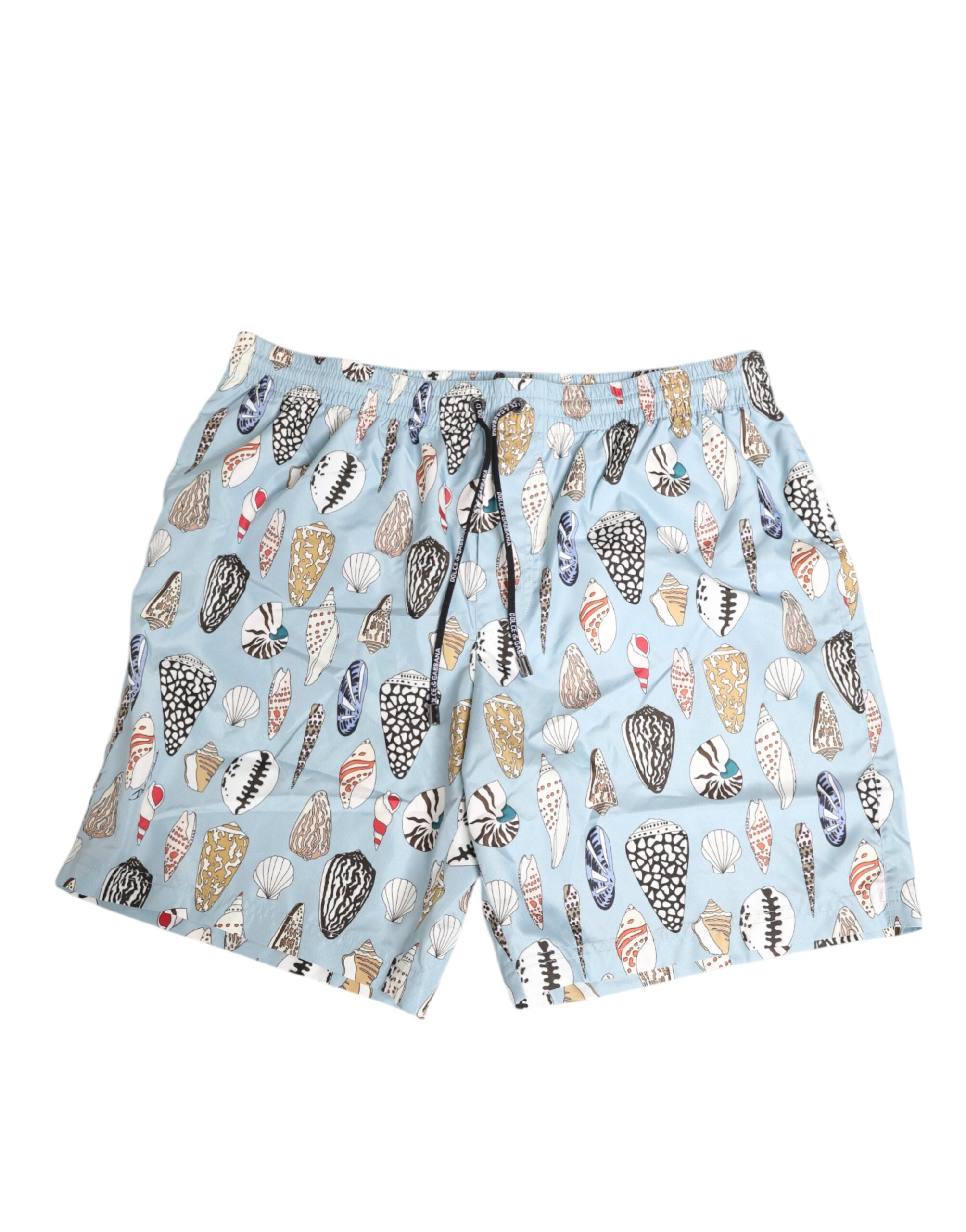 Dolce & Gabbana Blaue Muschel Druck Nylon Männer Shorts Bademode