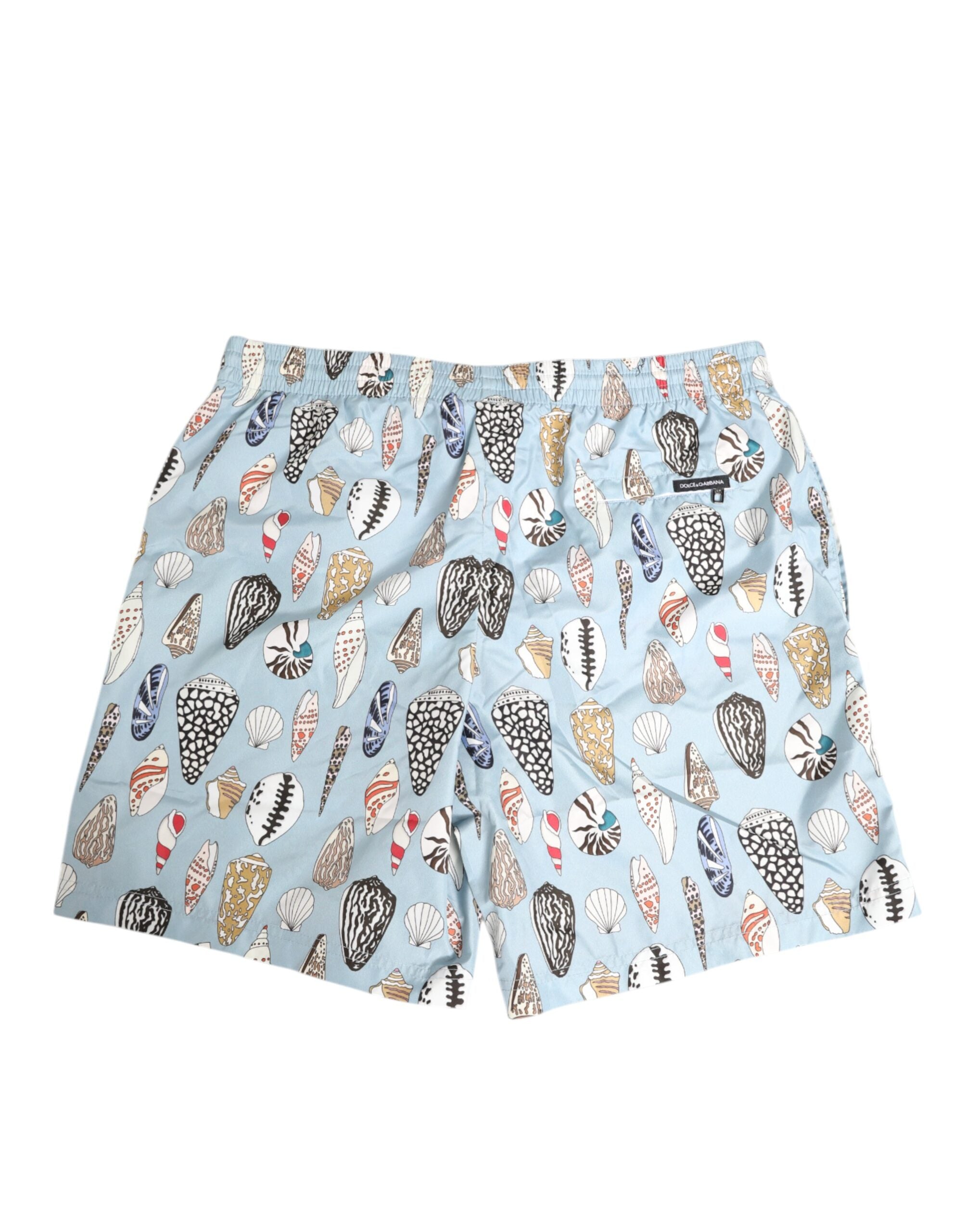 Dolce & Gabbana Blaue Muschel Druck Nylon Männer Shorts Bademode