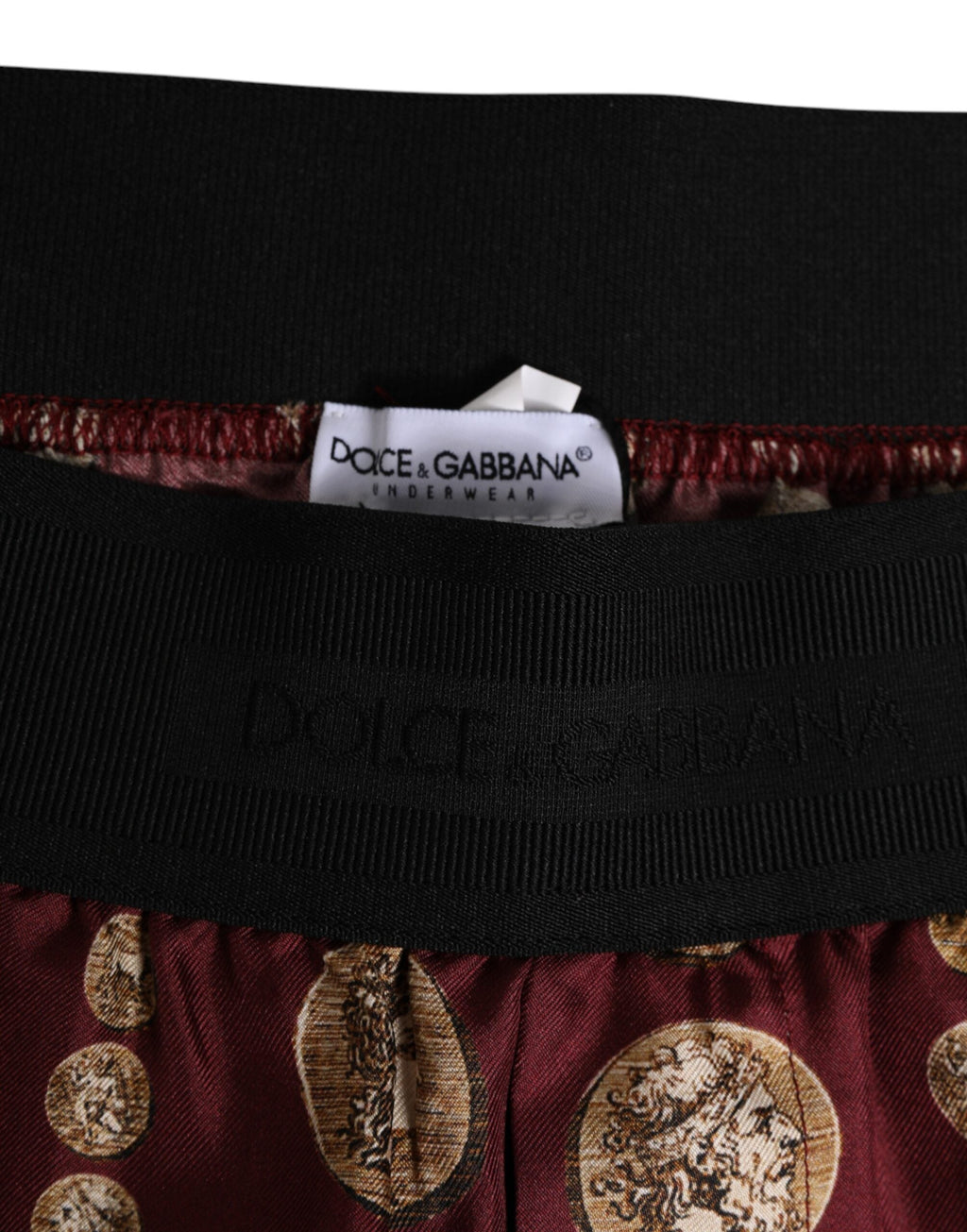 Dolce & Gabbana Burgundy Silk Coin Print Männer Boxer Short Bademode