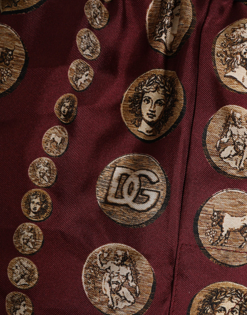 Dolce & Gabbana Burgundy Silk Coin Print Männer Boxer Short Bademode
