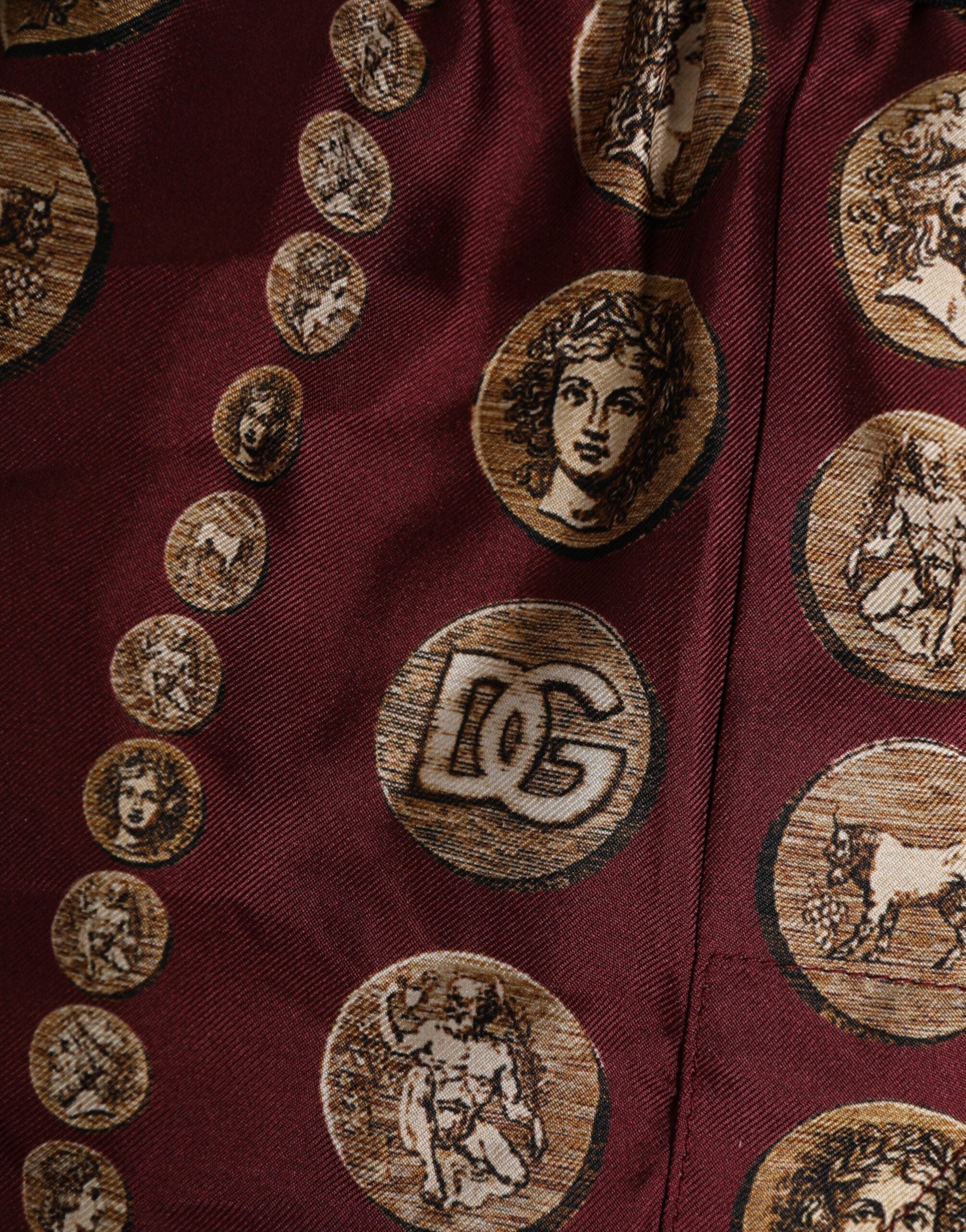 Dolce & Gabbana Burgundy Silk Coin Print Männer Boxer Short Bademode