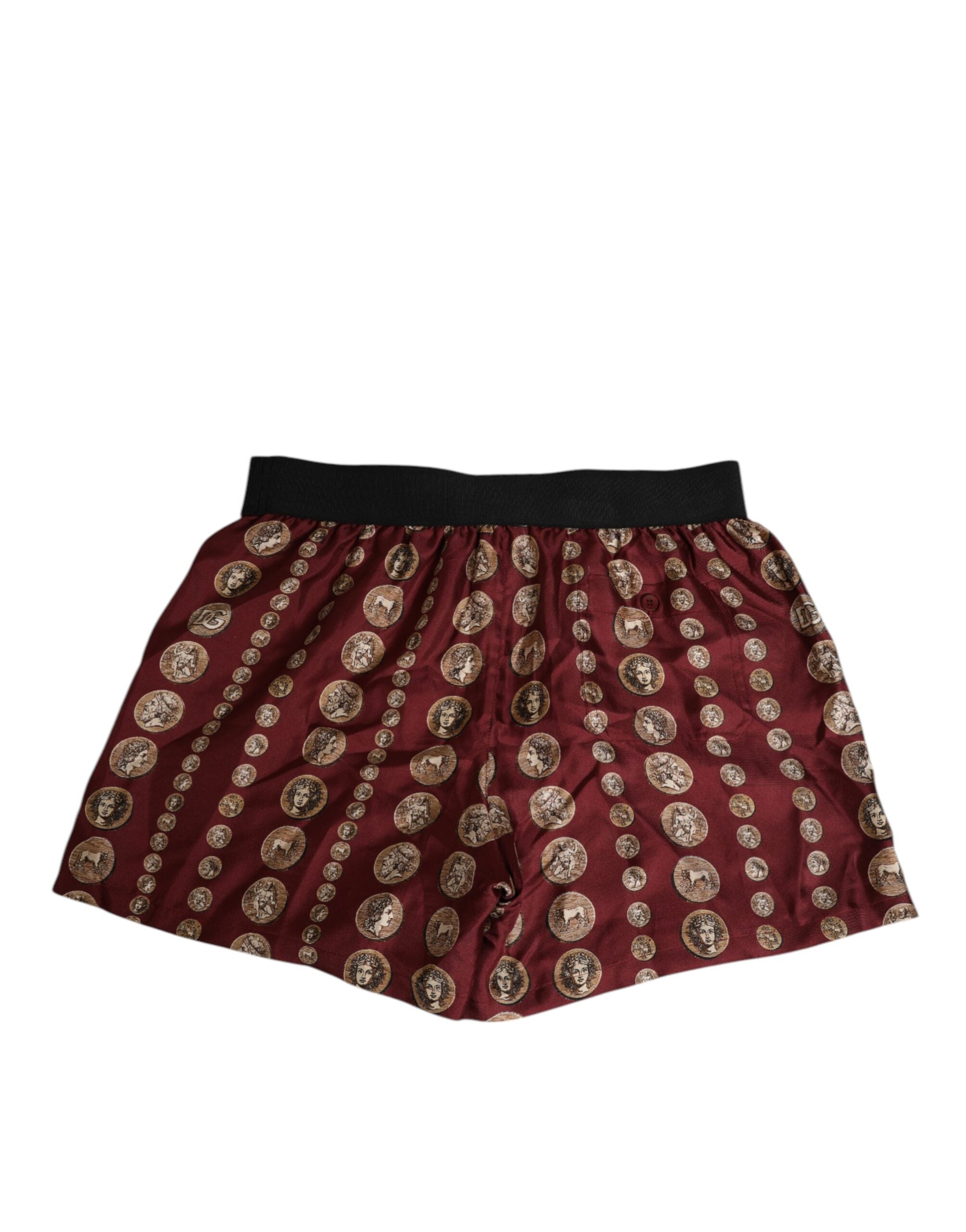 Dolce & Gabbana Burgundy Silk Coin Print Männer Boxer Short Bademode