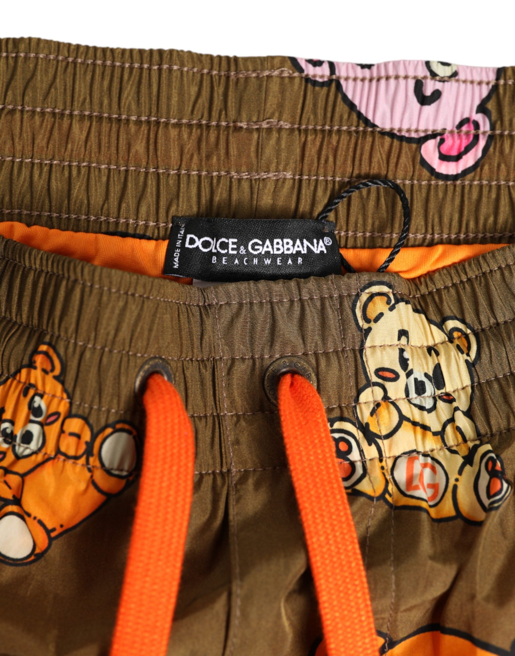 Dolce & Gabbana Brauner Multicolor Teddybär Herren Shorts Badebekleidung