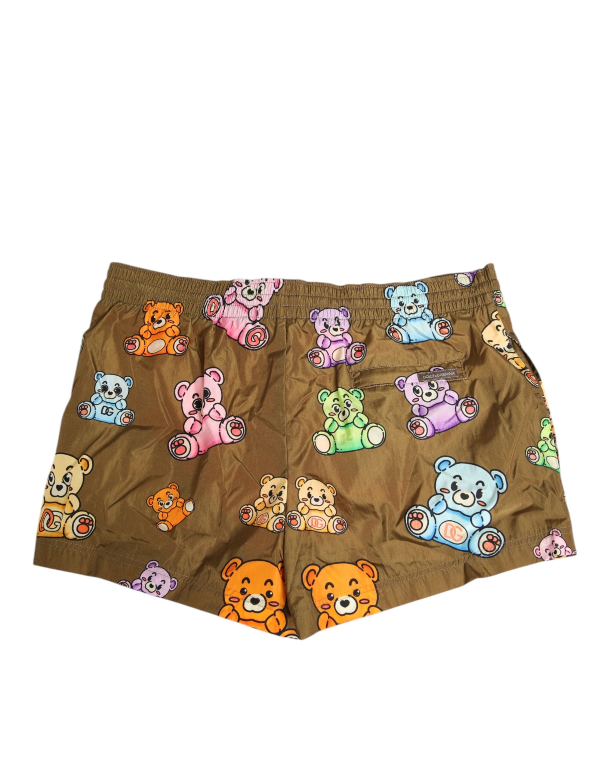 Dolce & Gabbana Brauner Multicolor Teddybär Herren Shorts Badebekleidung