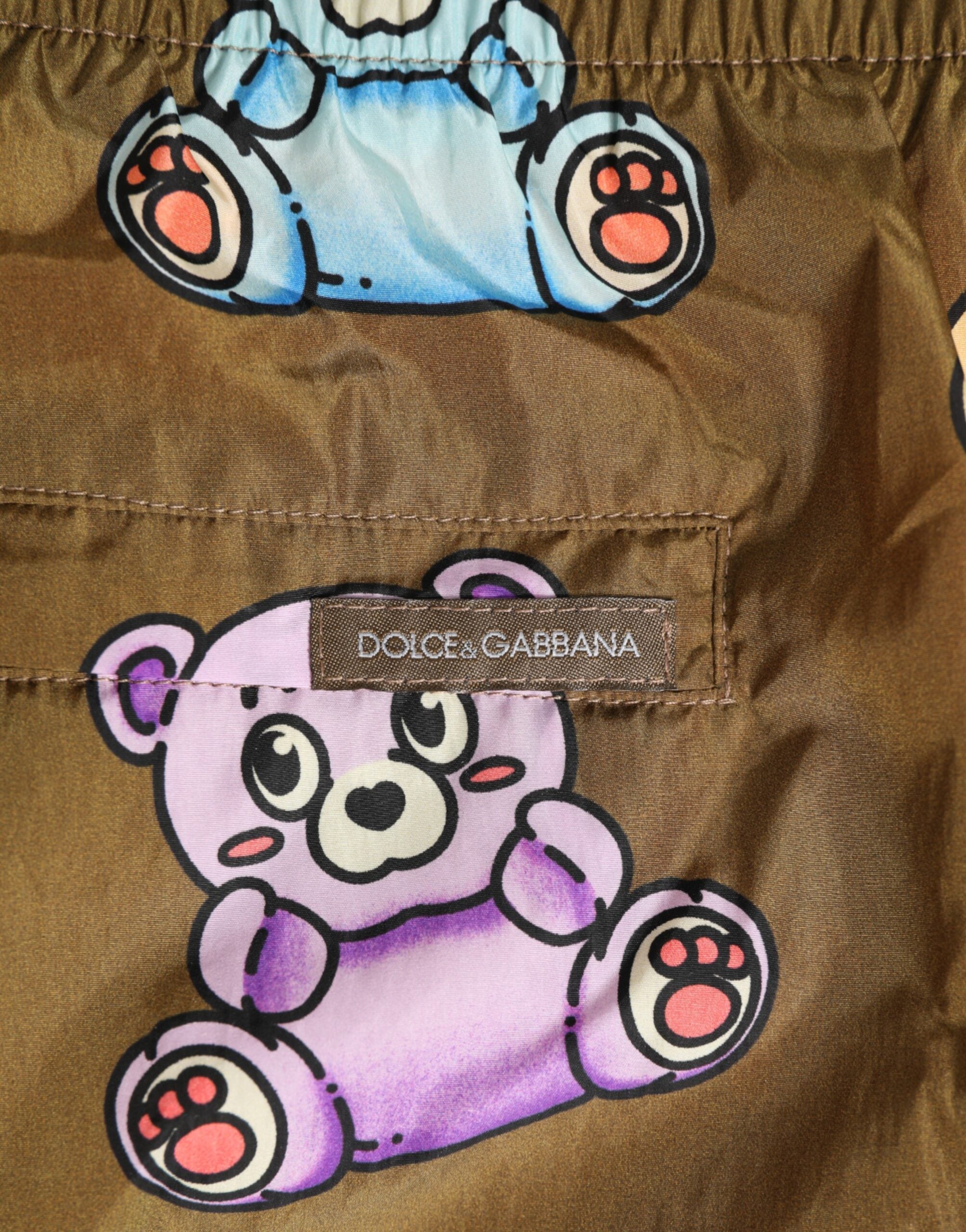 Dolce & Gabbana Brauner Multicolor Teddybär Herren Shorts Badebekleidung