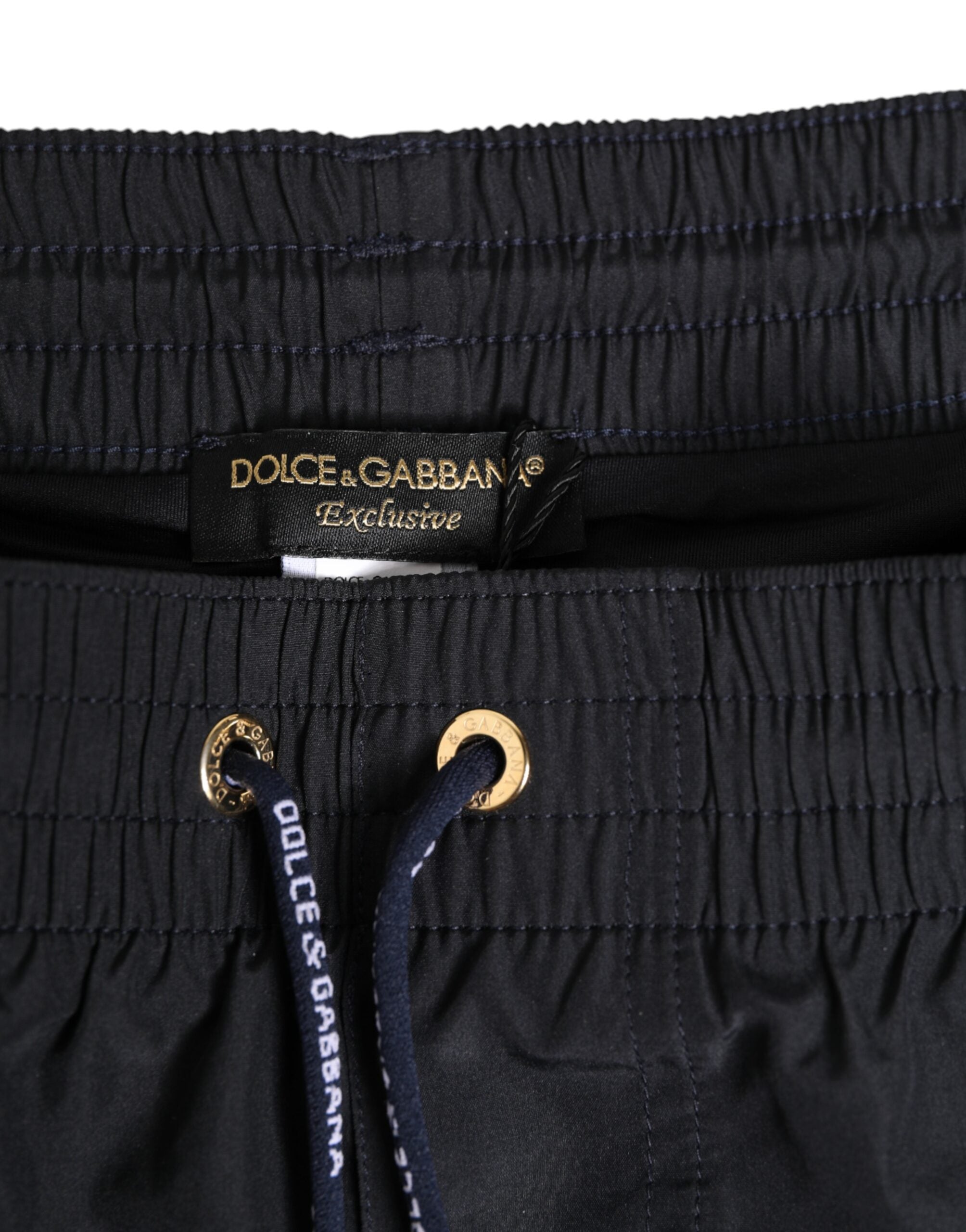 Dolce & Gabbana Schwarze Nylon Side Logo Tape Shorts Bademode