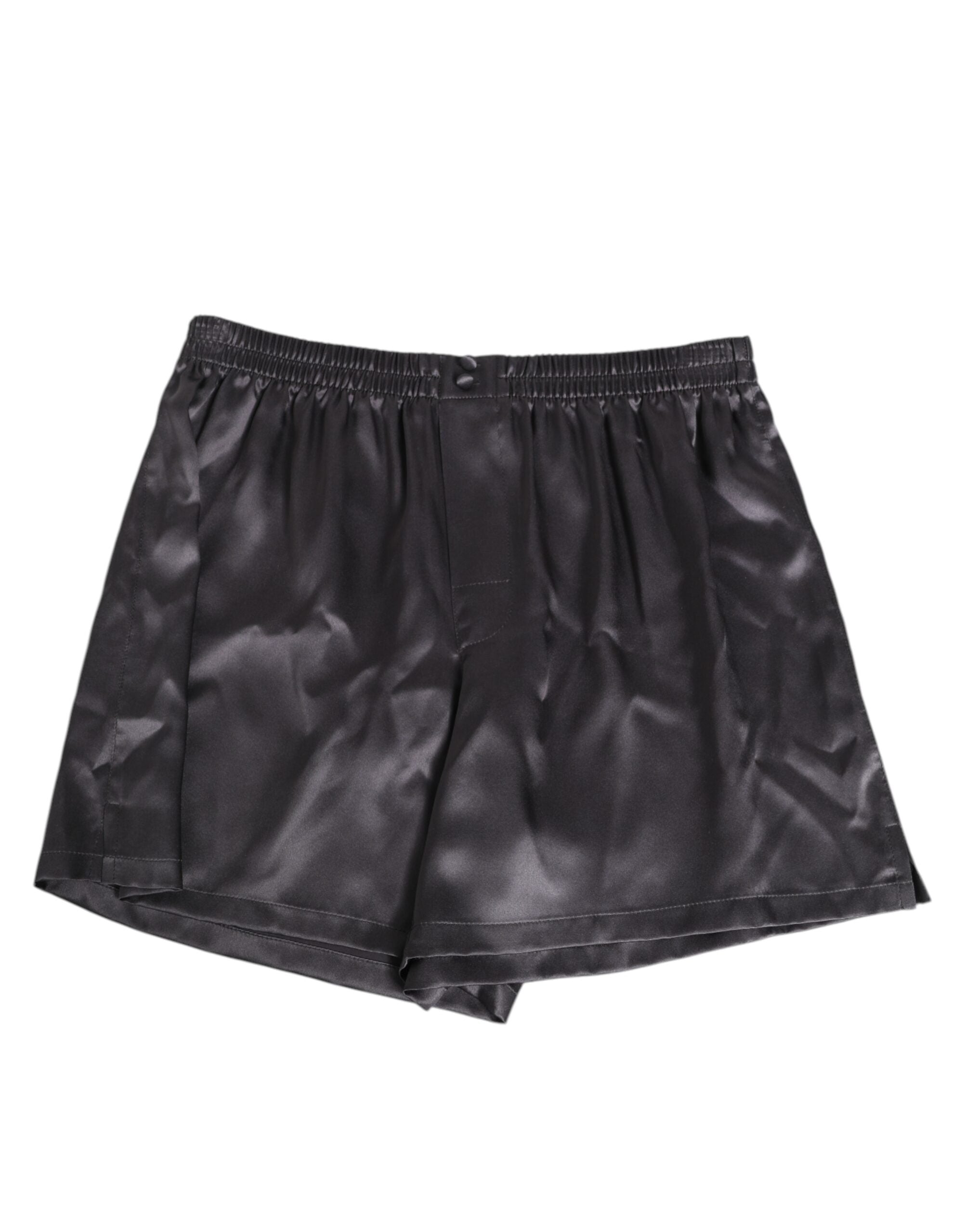 Dolce & Gabbana Schwarzer Satin Seide Elastische Herren Boxer Short Badebekleidung