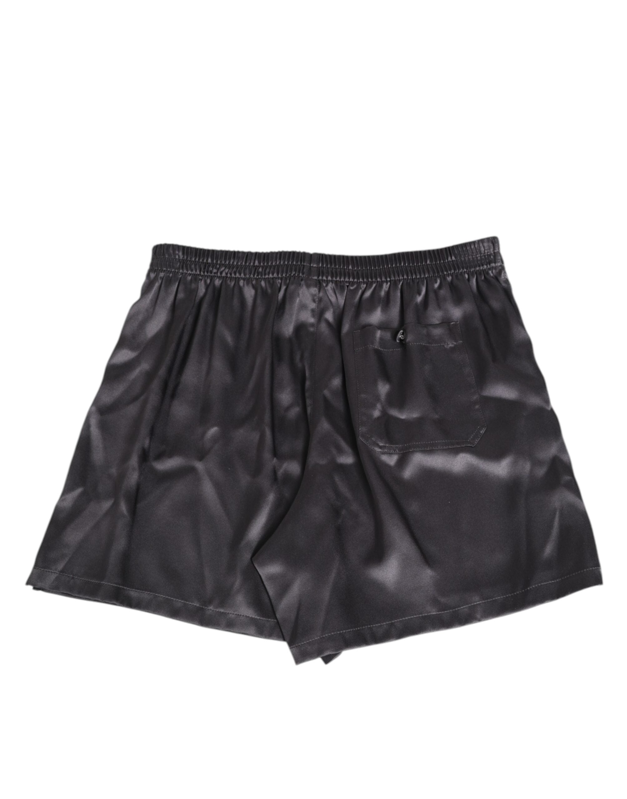 Dolce & Gabbana Schwarzer Satin Seide Elastische Herren Boxer Short Badebekleidung