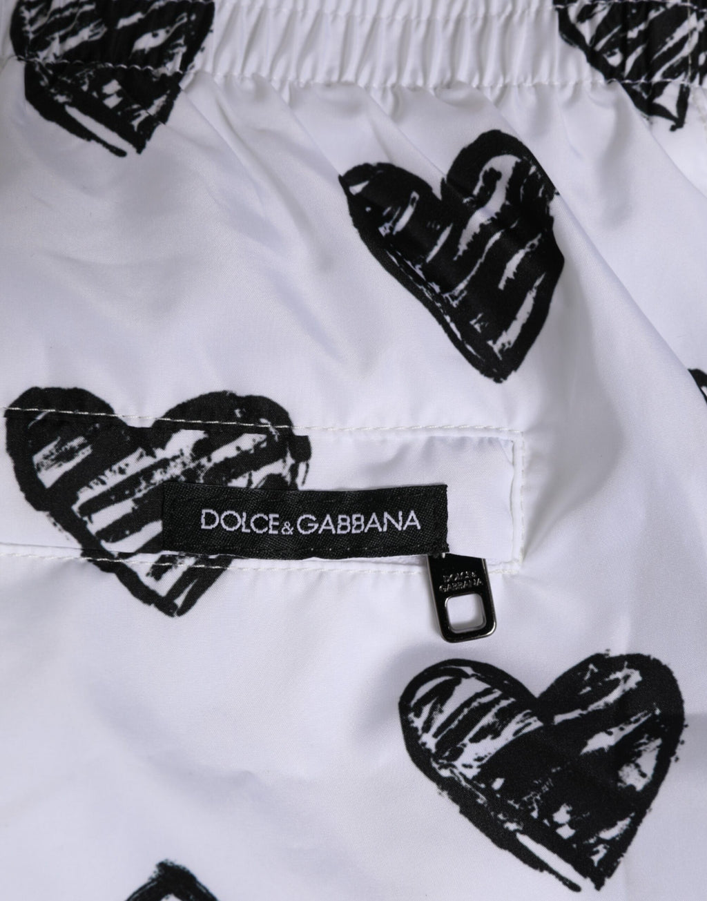 Dolce & Gabbana Weiß Schwarz Herz Print Männer Boxer Short Badebekleidung