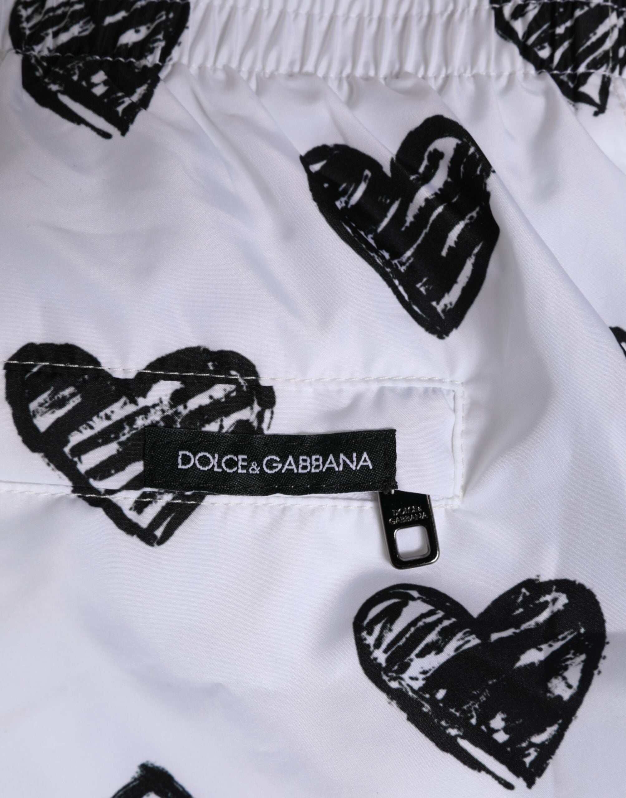 Dolce & Gabbana Weiß Schwarz Herz Print Männer Boxer Short Badebekleidung