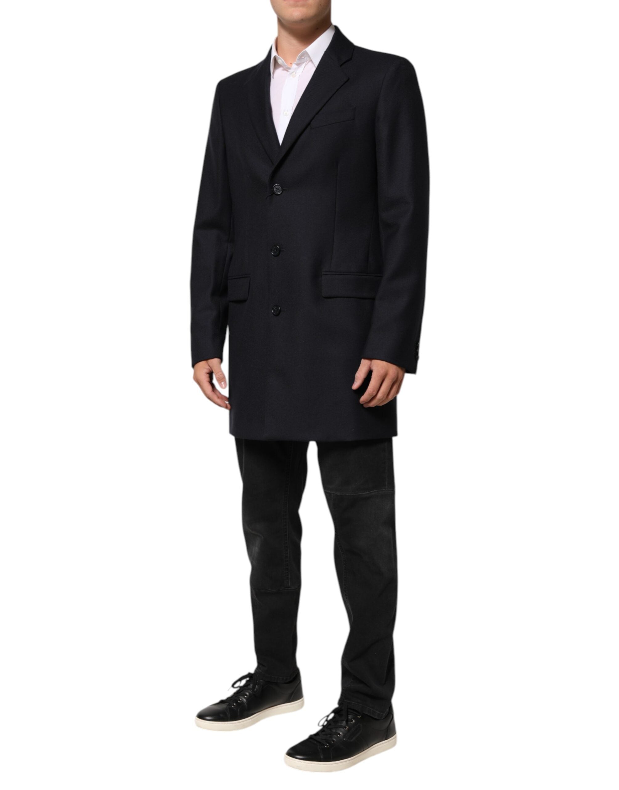 Dolce & Gabbana Dunkelblau Wolle Männer Jacke Mantel Blazer Anzug