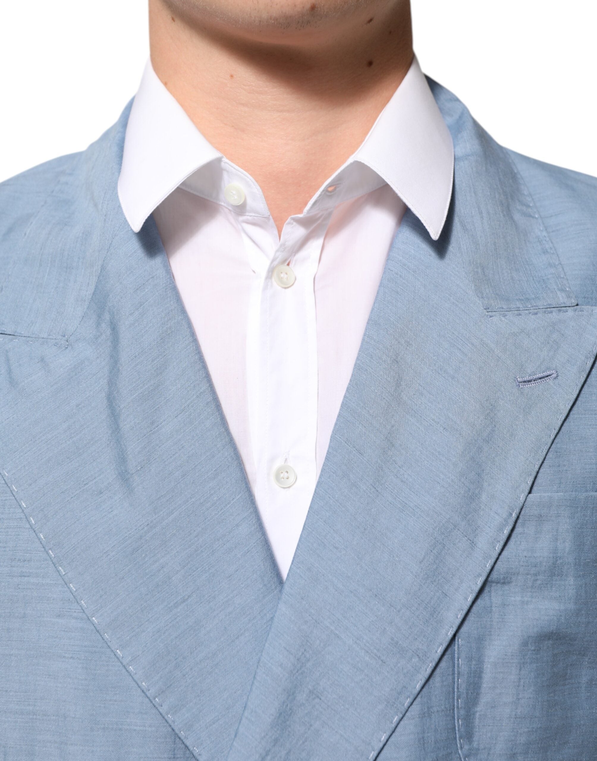 Dolce & Gabbana Hellblaue Leinen Doppelreihige Herrenjacke Blazer