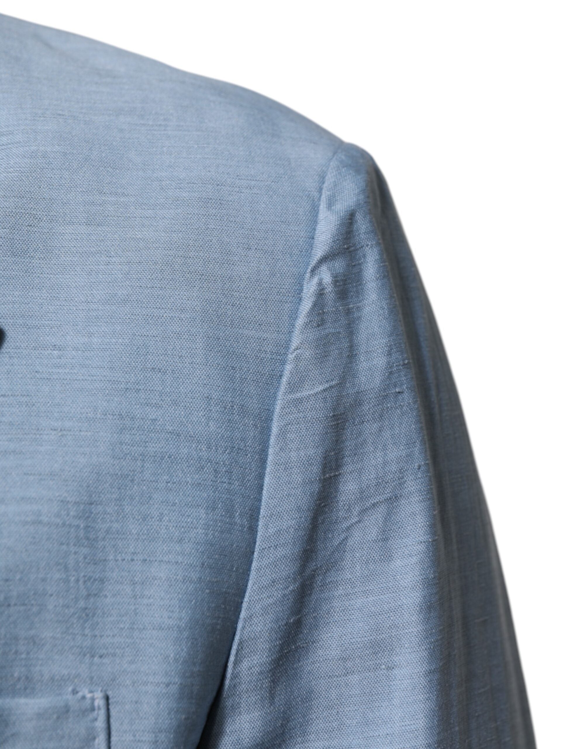 Dolce & Gabbana Hellblaue Leinen Doppelreihige Herrenjacke Blazer