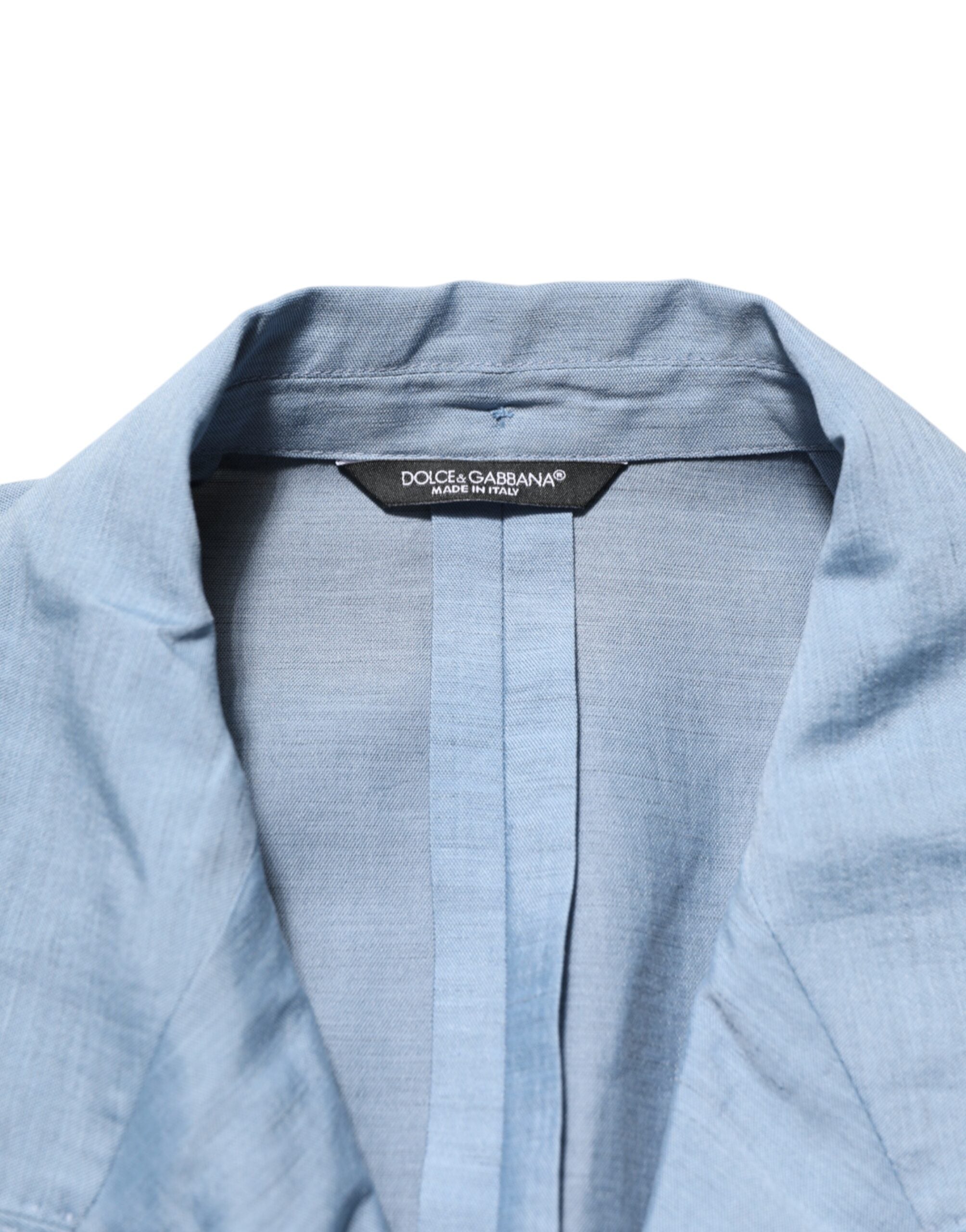Dolce & Gabbana Hellblaue Leinen Doppelreihige Herrenjacke Blazer