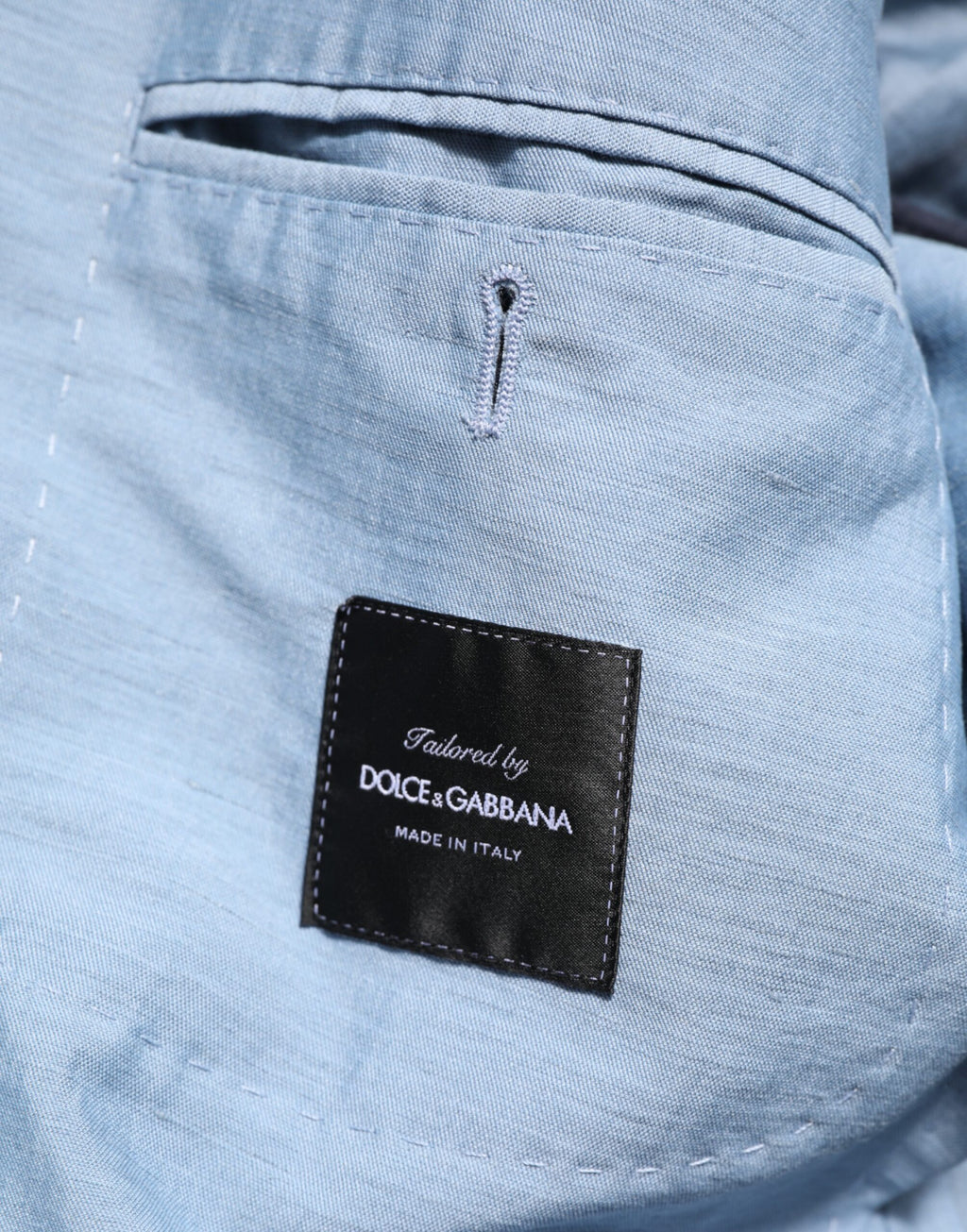 Dolce & Gabbana Hellblaue Leinen Doppelreihige Herrenjacke Blazer