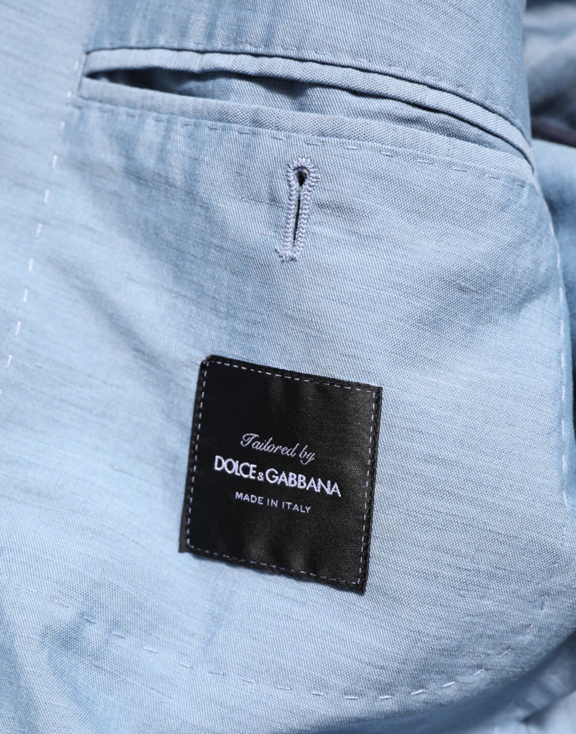 Dolce & Gabbana Hellblaue Leinen Doppelreihige Herrenjacke Blazer