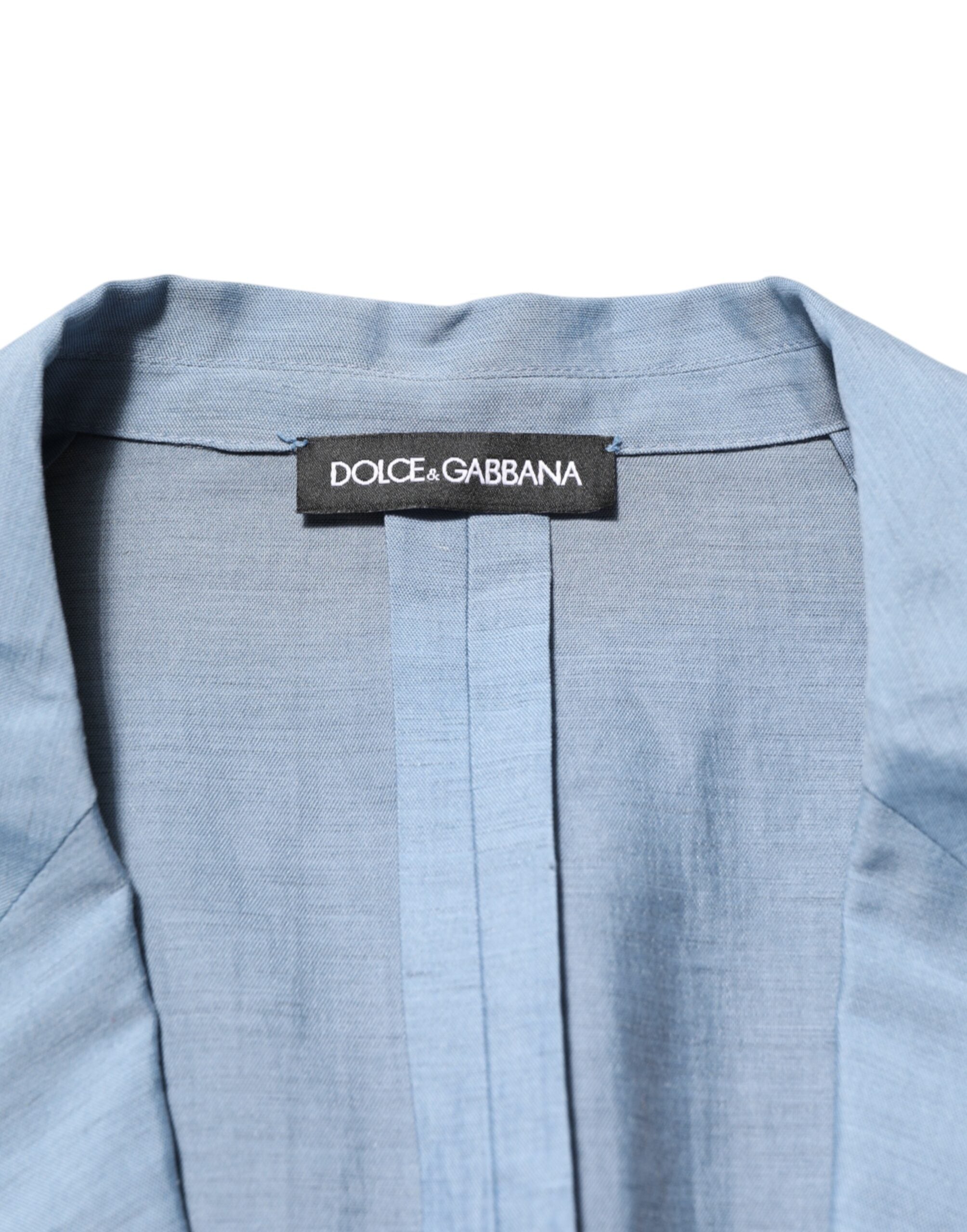 Dolce & Gabbana Hellblaue Leinen Doppelreiher Herrenjacke Blazer