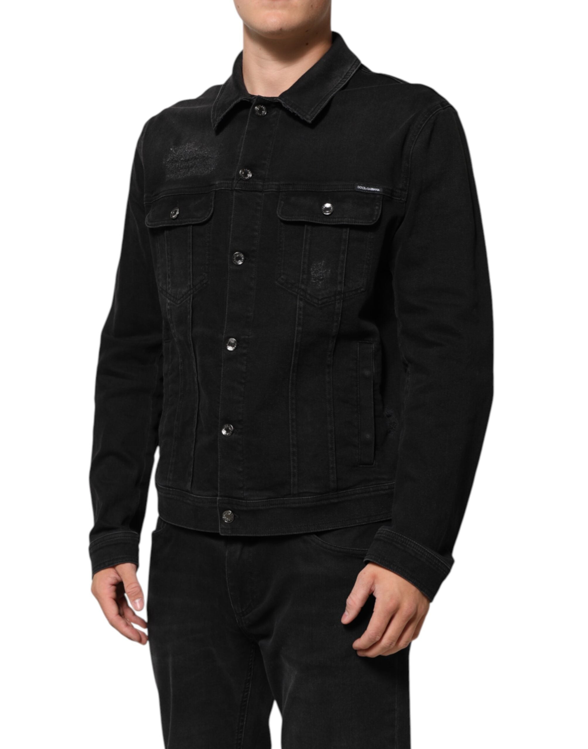 Dolce & Gabbana Schwarze Baumwoll-Denim-Stretchjacke mit Knopfleiste
