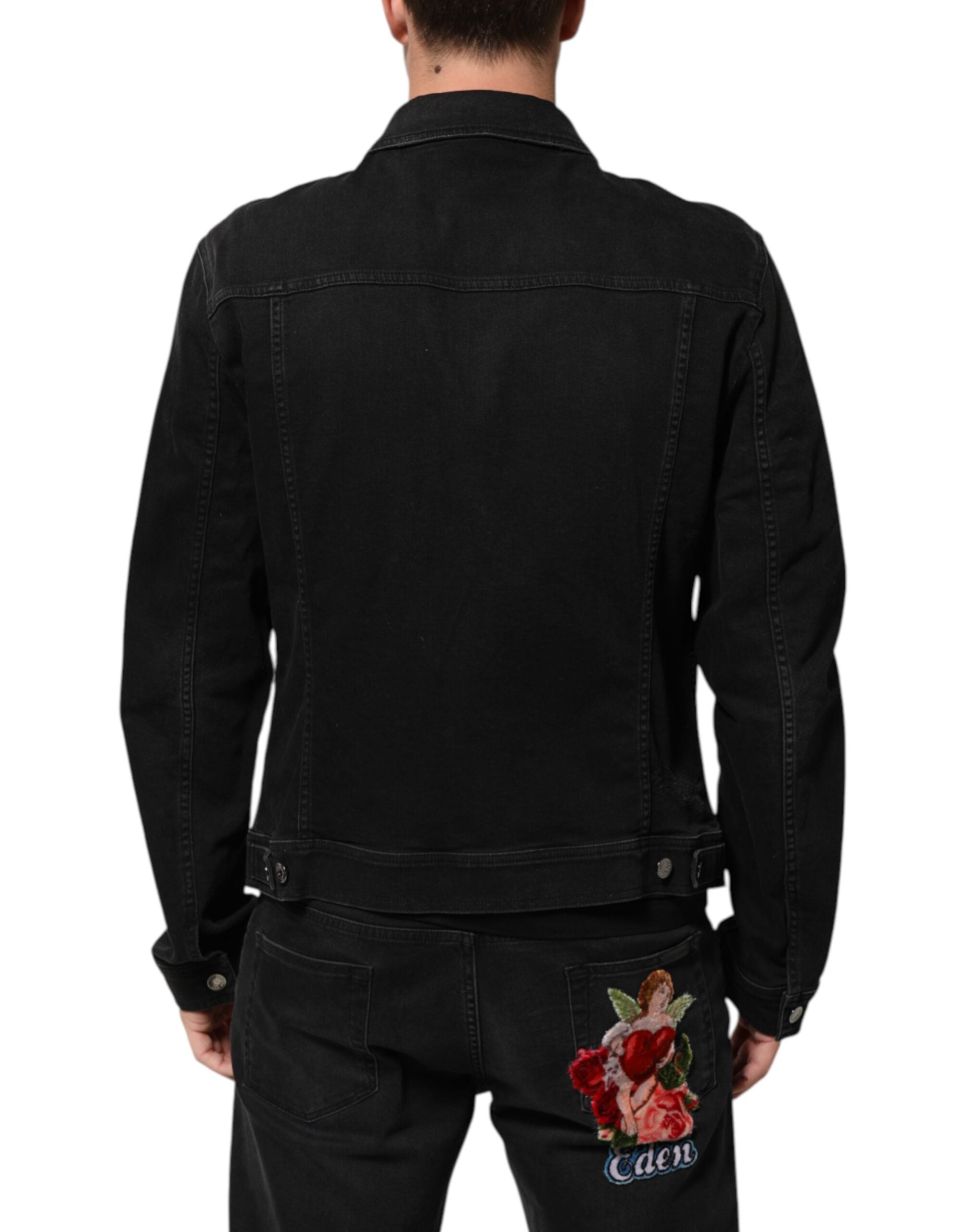 Dolce & Gabbana Schwarze Baumwoll-Denim-Stretchjacke mit Knopfleiste
