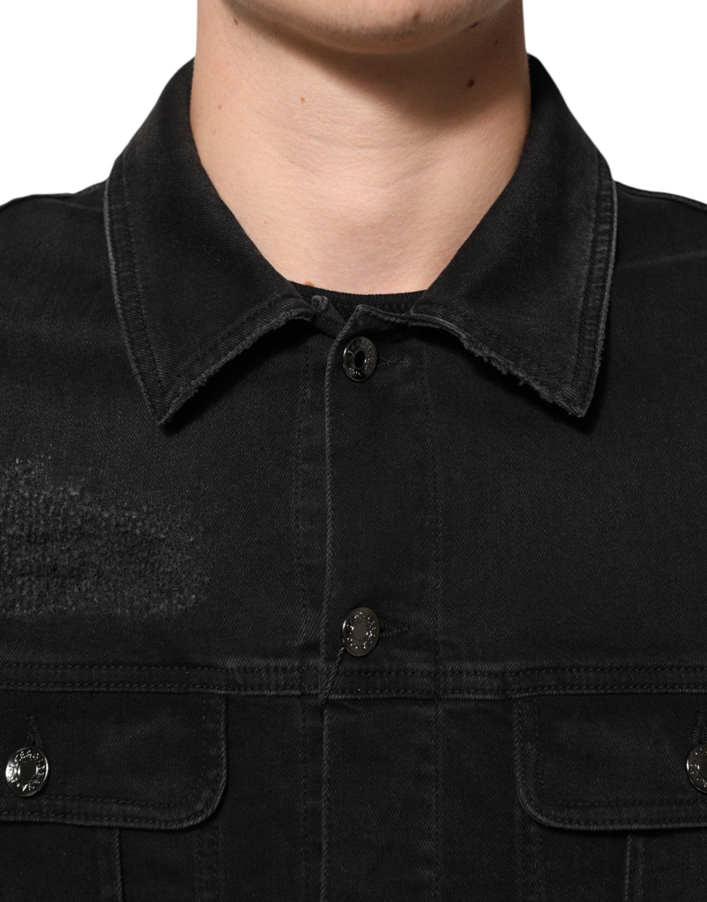 Dolce & Gabbana Schwarze Baumwoll-Denim-Stretchjacke mit Knopfleiste