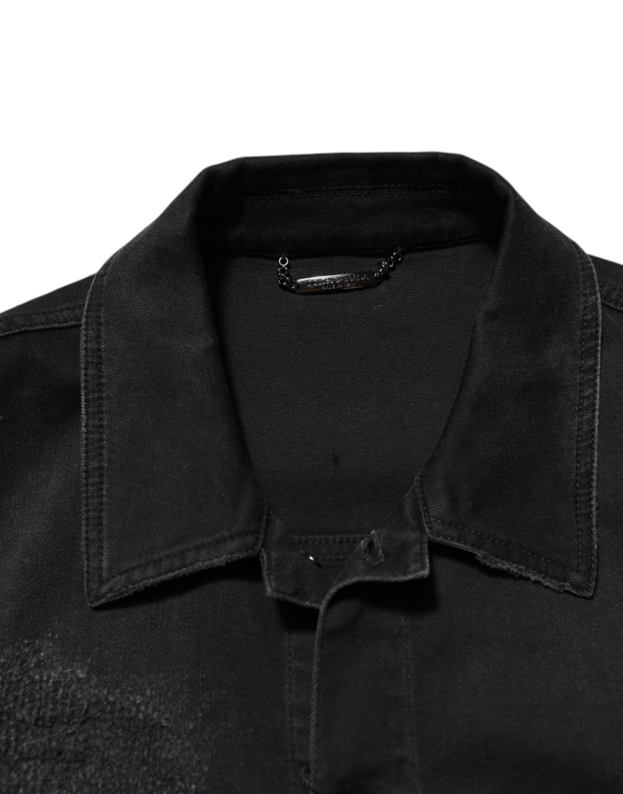 Dolce & Gabbana Schwarze Baumwoll-Denim-Stretchjacke mit Knopfleiste