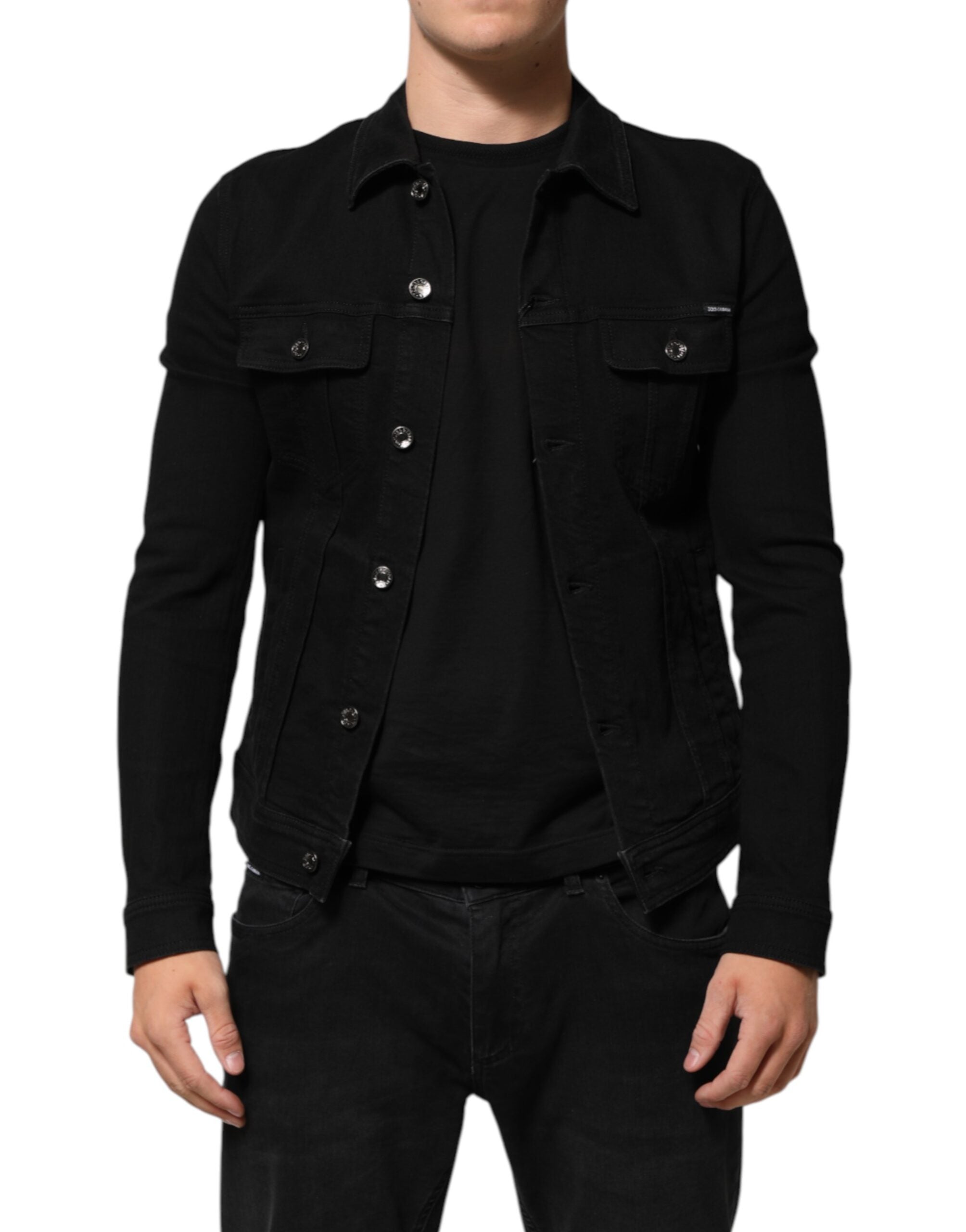Dolce & Gabbana Schwarze Baumwoll-Denim-Stretchjacke mit Knopfleiste
