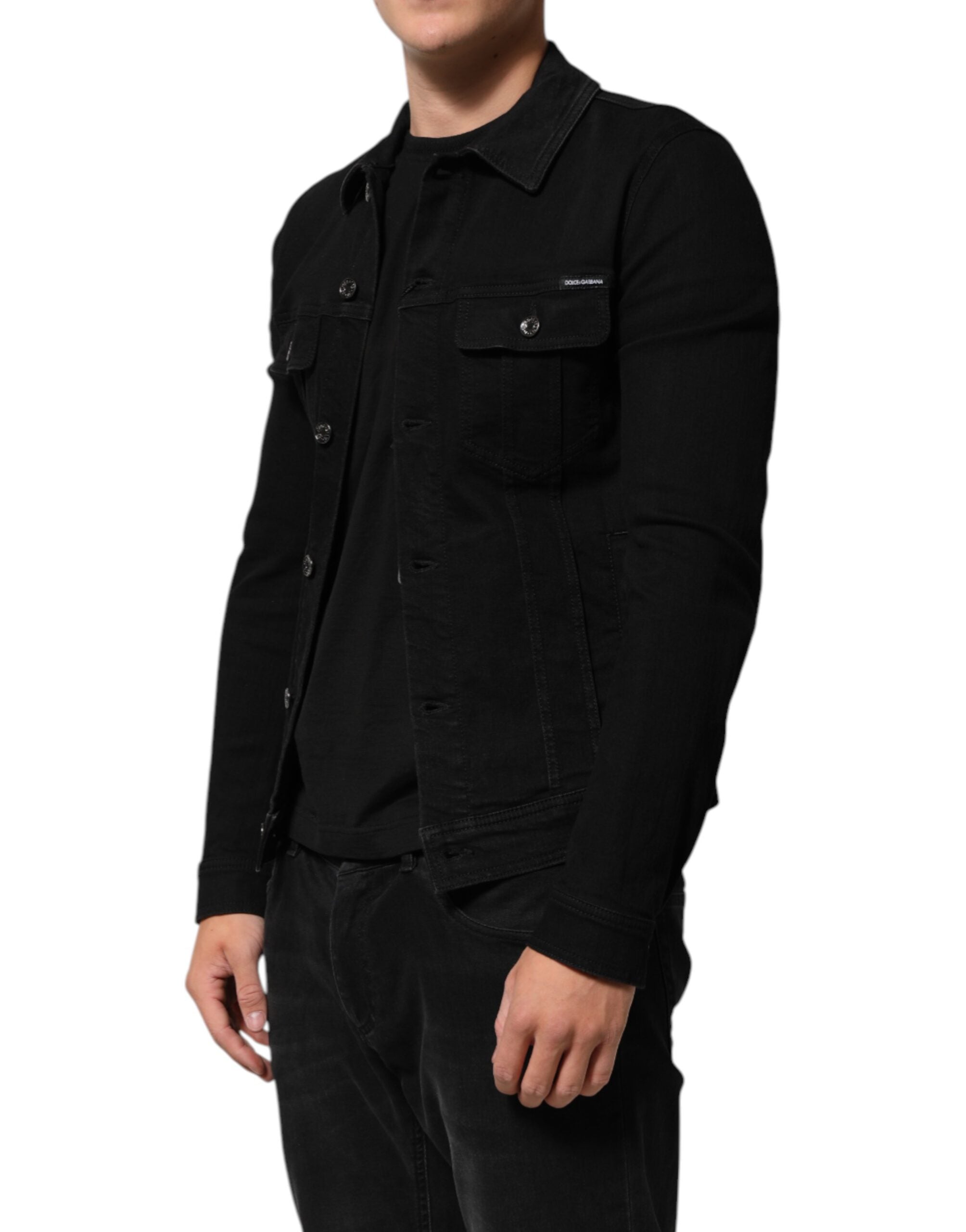 Dolce & Gabbana Schwarze Baumwoll-Denim-Stretchjacke mit Knopfleiste