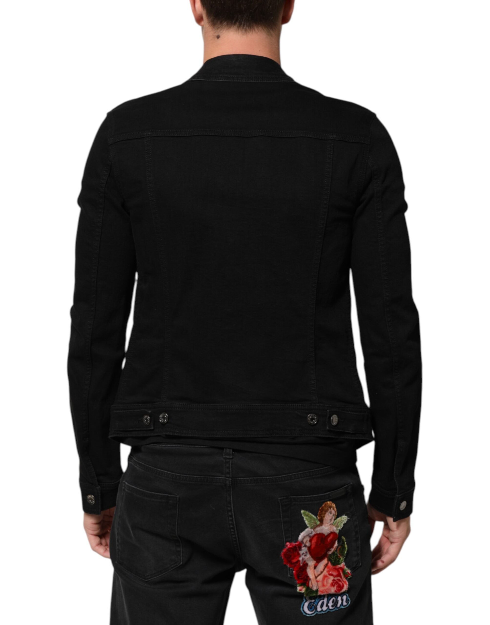 Dolce & Gabbana Schwarze Baumwoll-Denim-Stretchjacke mit Knopfleiste