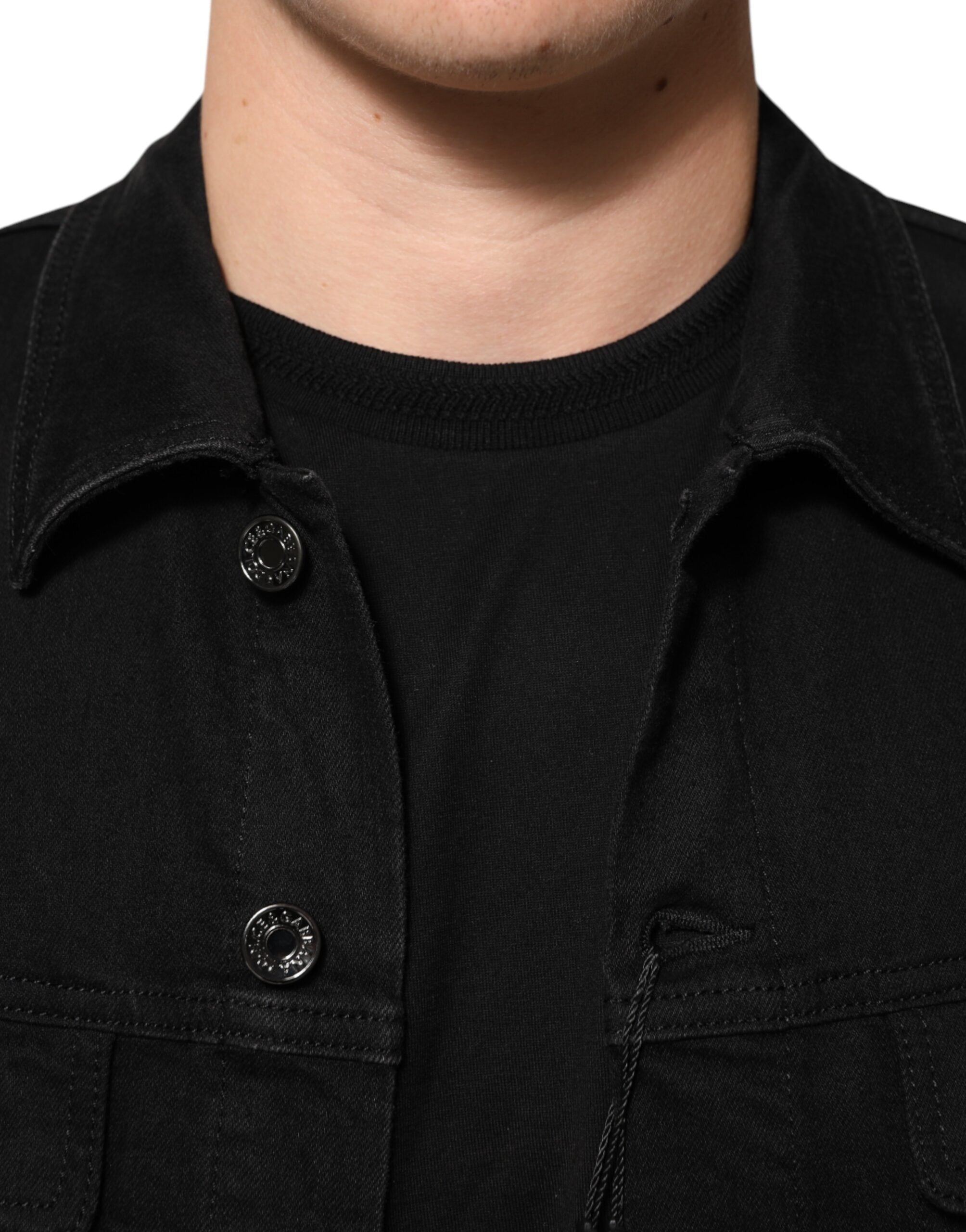 Dolce & Gabbana Schwarze Baumwoll-Denim-Stretchjacke mit Knopfleiste
