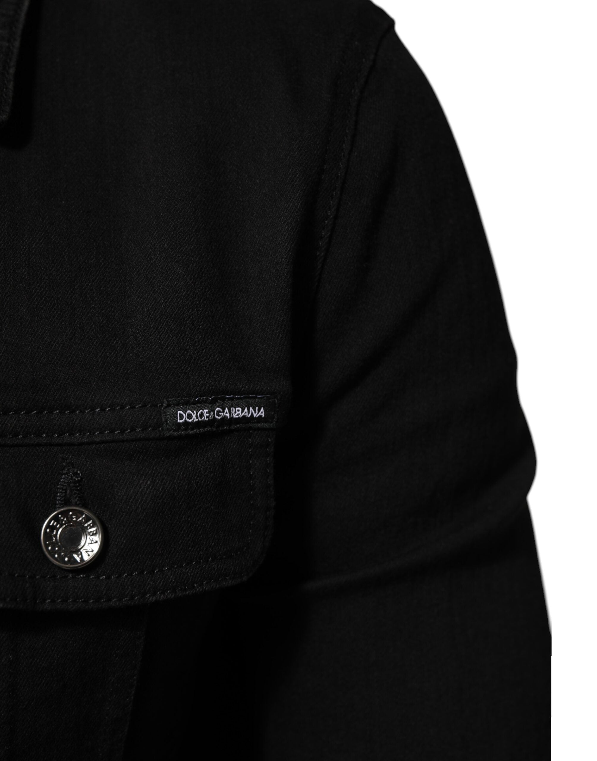 Dolce & Gabbana Schwarze Baumwoll-Denim-Stretchjacke mit Knopfleiste