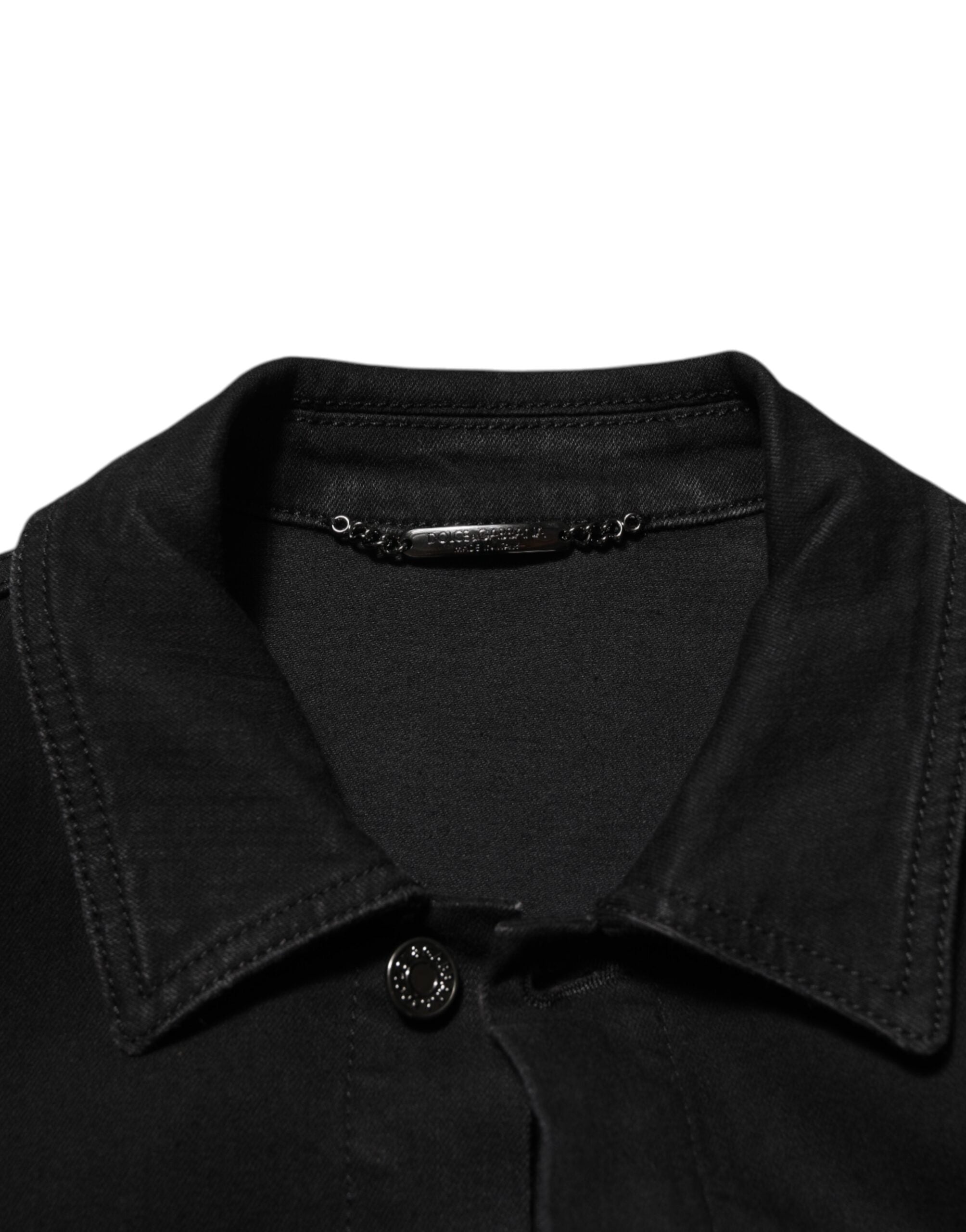 Dolce & Gabbana Schwarze Baumwoll-Denim-Stretchjacke mit Knopfleiste