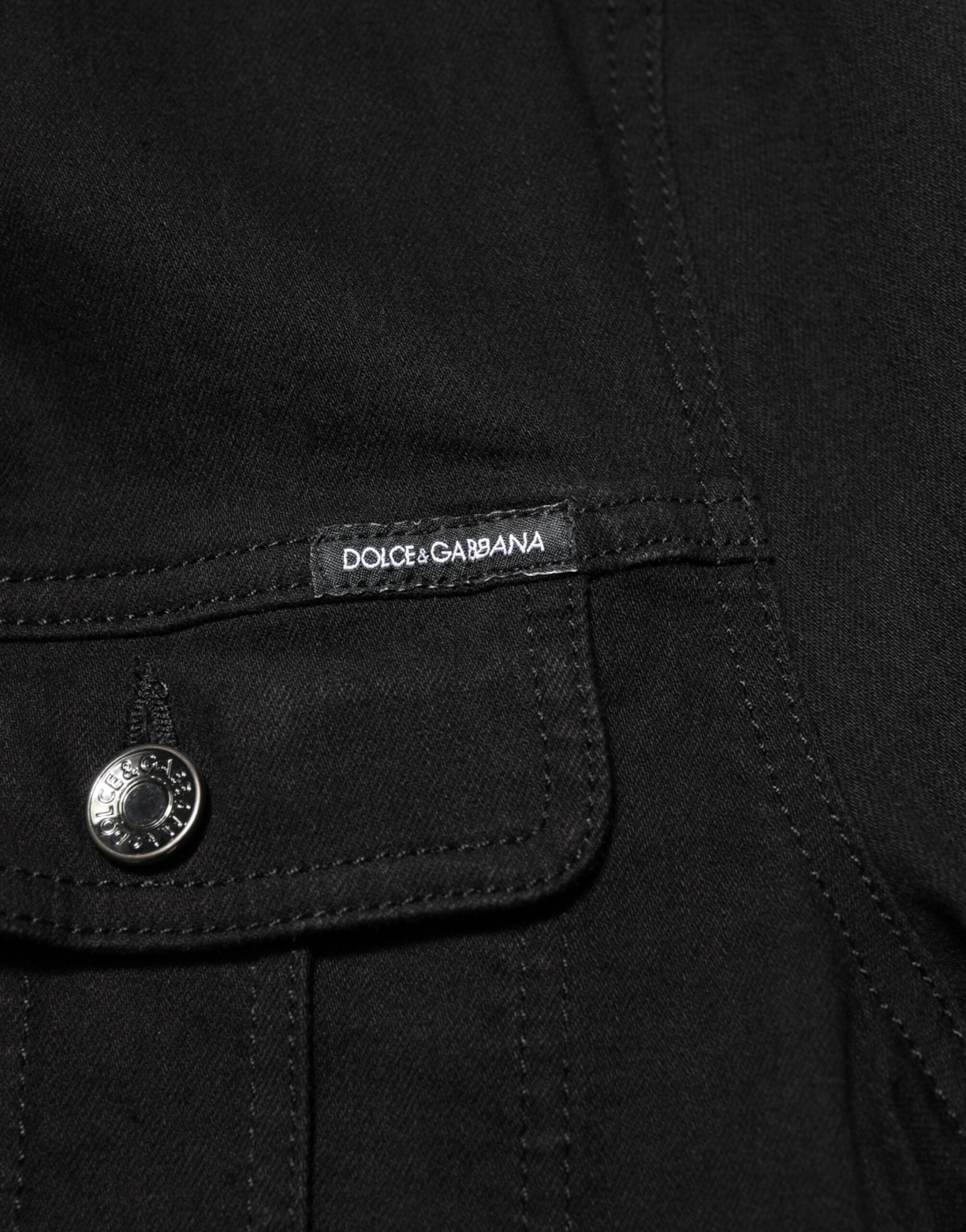 Dolce & Gabbana Schwarze Baumwoll-Denim-Stretchjacke mit Knopfleiste