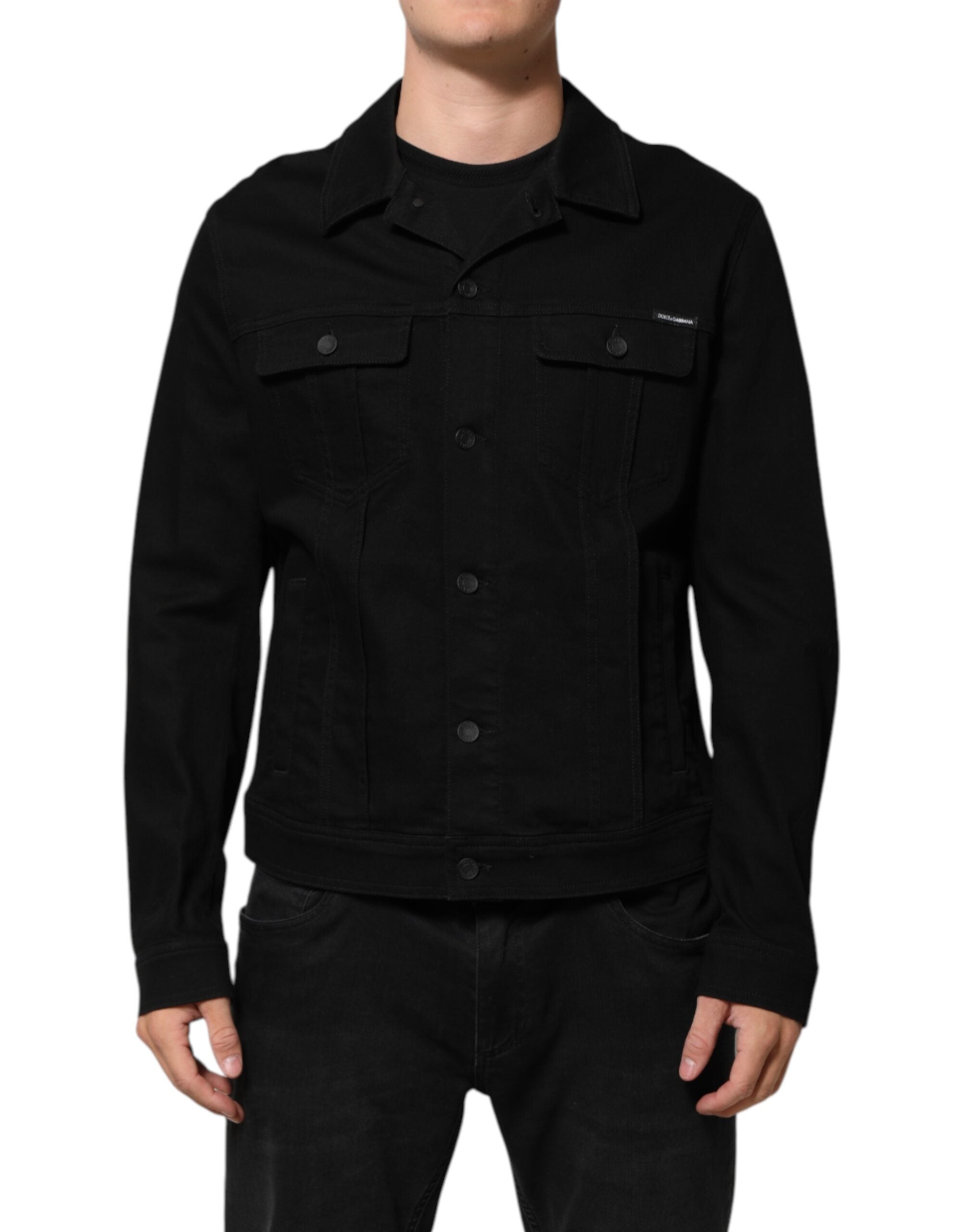 Dolce & Gabbana Giubbotto Jacke aus schwarzem Baumwoll-Denim Stretch