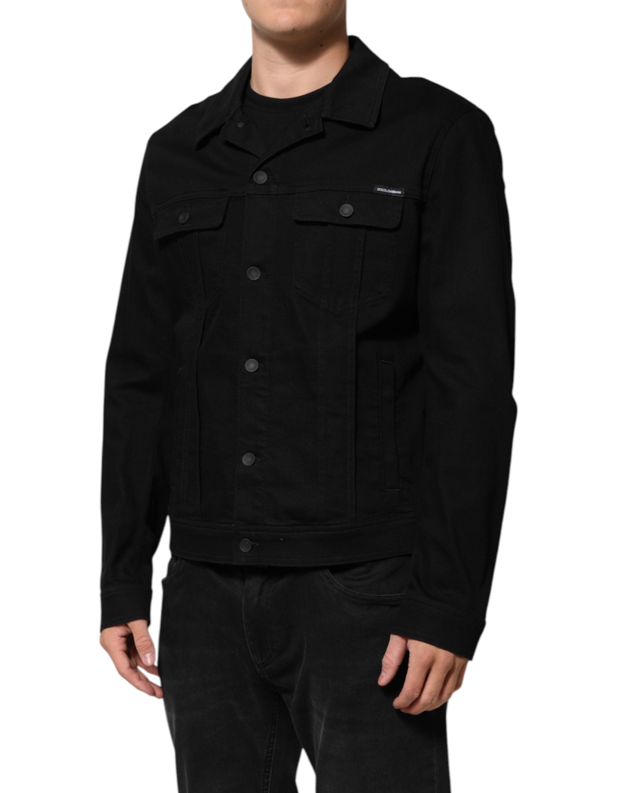 Dolce & Gabbana Giubbotto Jacke aus schwarzem Baumwoll-Denim Stretch