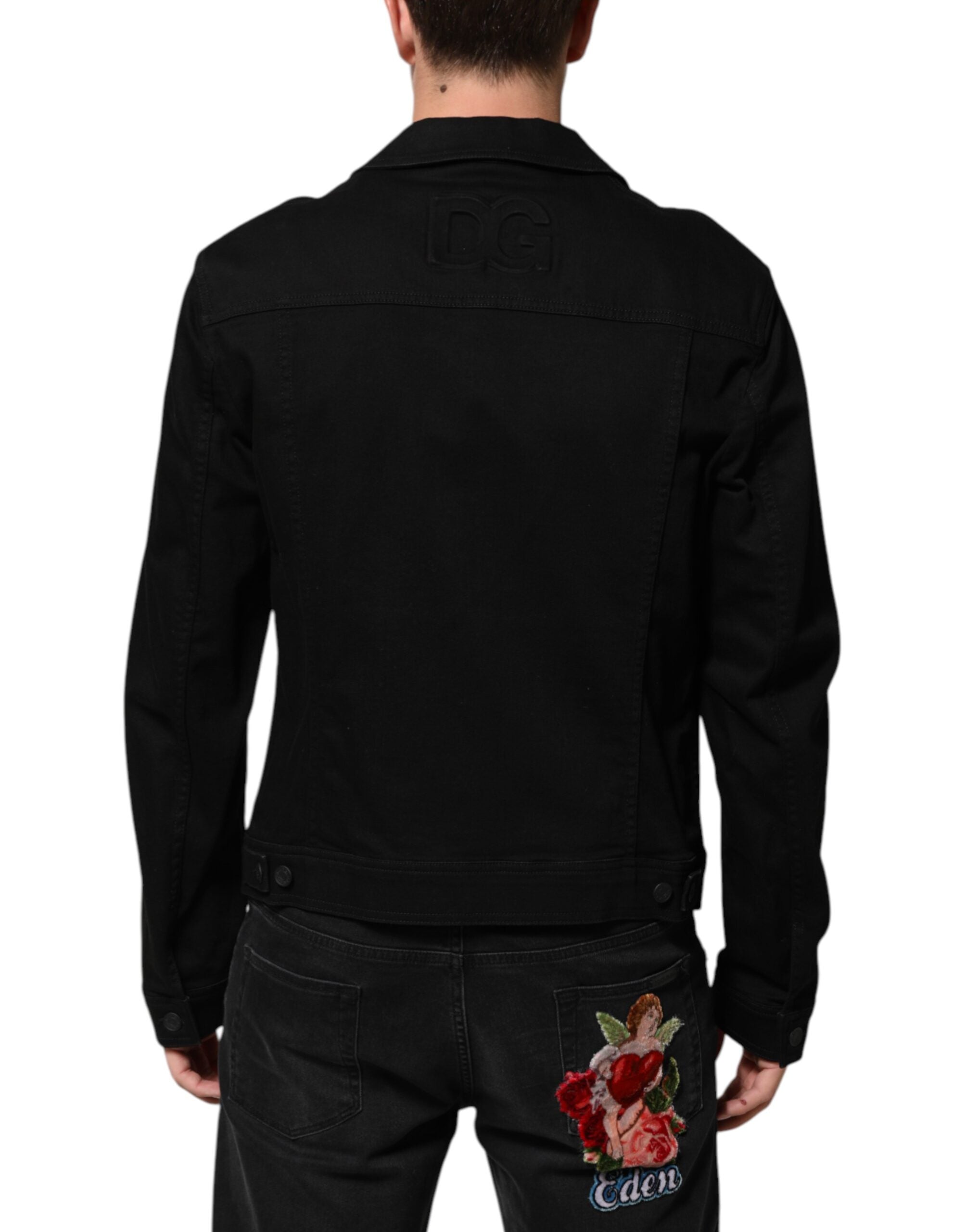 Dolce & Gabbana Giubbotto Jacke aus schwarzem Baumwoll-Denim Stretch