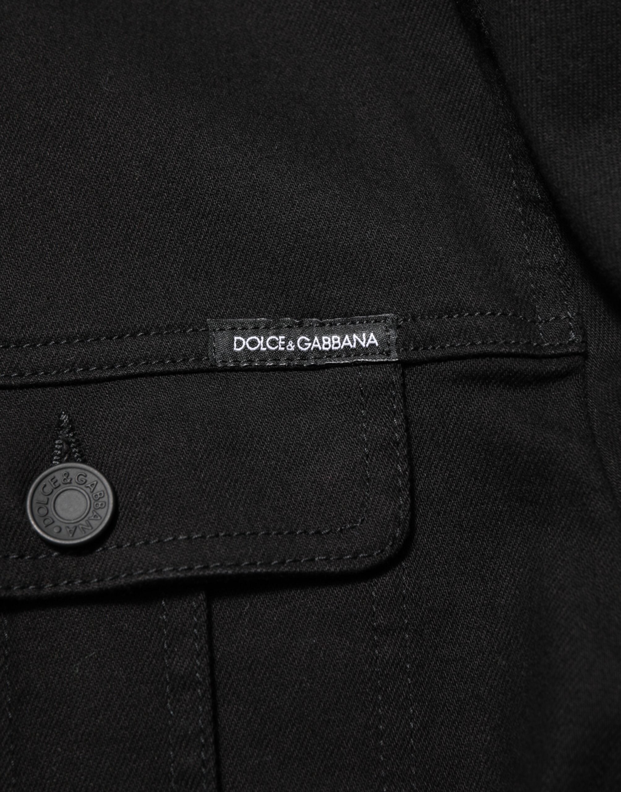 Dolce & Gabbana Giubbotto Jacke aus schwarzem Baumwoll-Denim Stretch