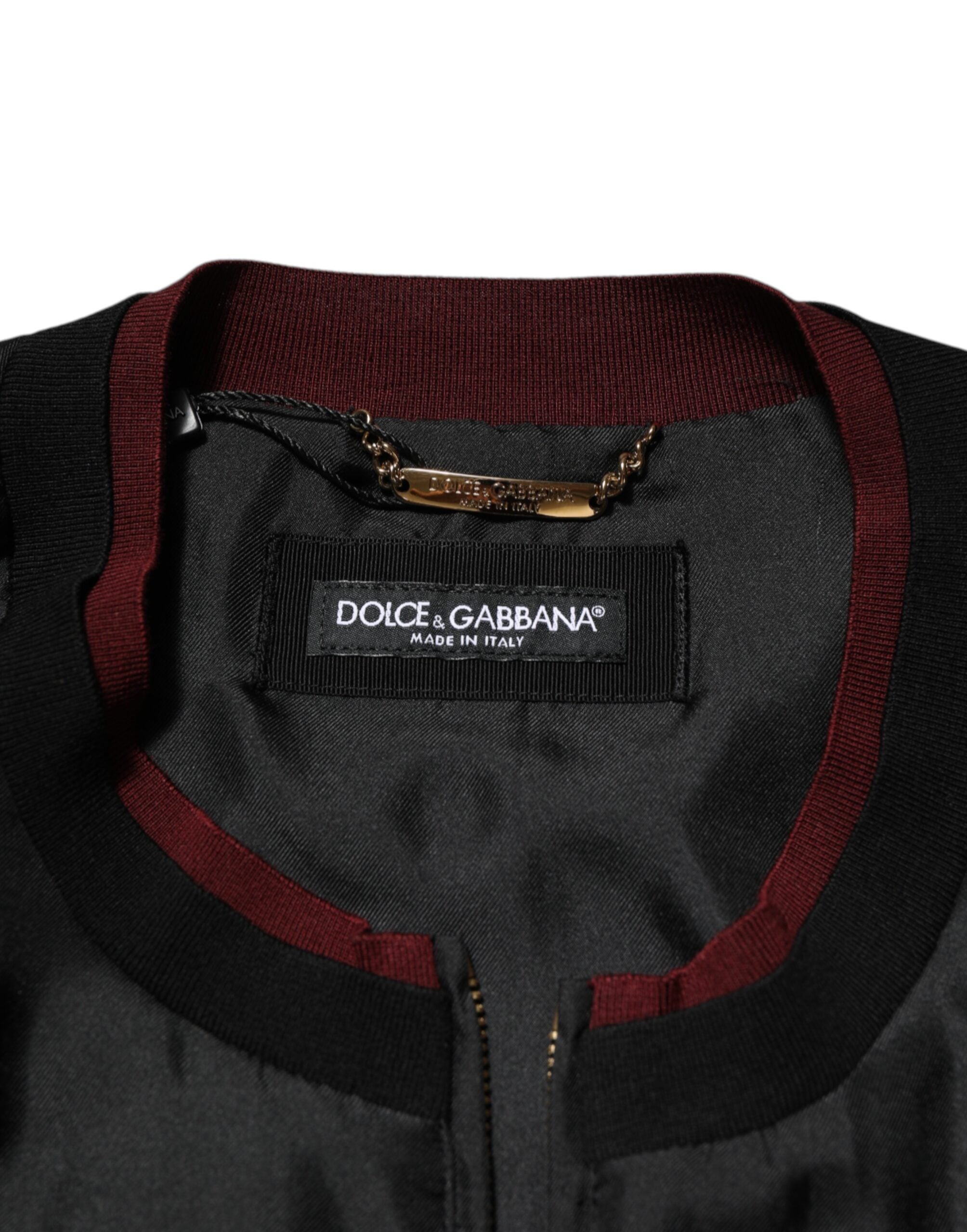Dolce & Gabbana Schwarz-rot geblümte Seidenbomber-Blouson-Jacke