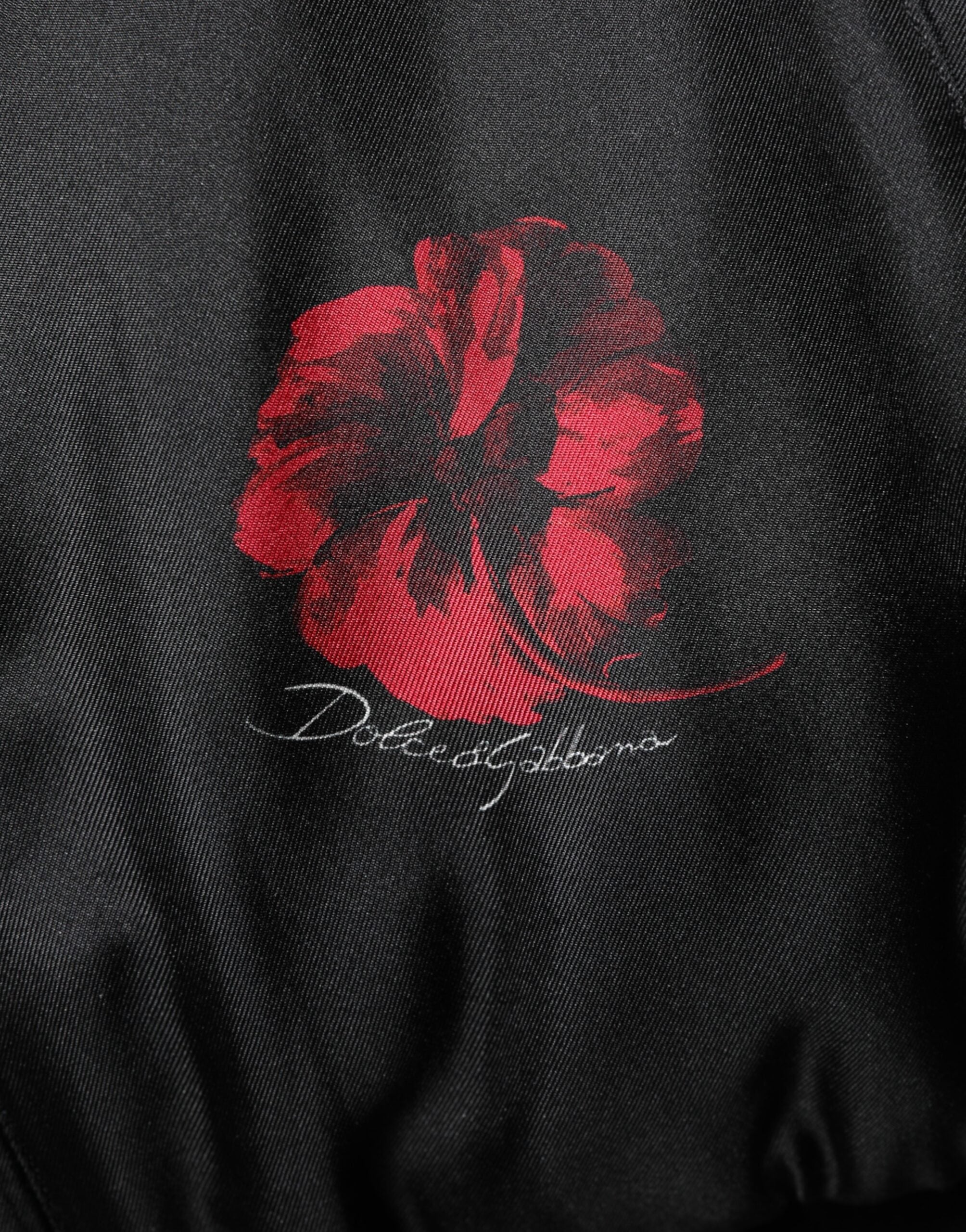 Dolce & Gabbana Schwarz-rot geblümte Seidenbomber-Blouson-Jacke