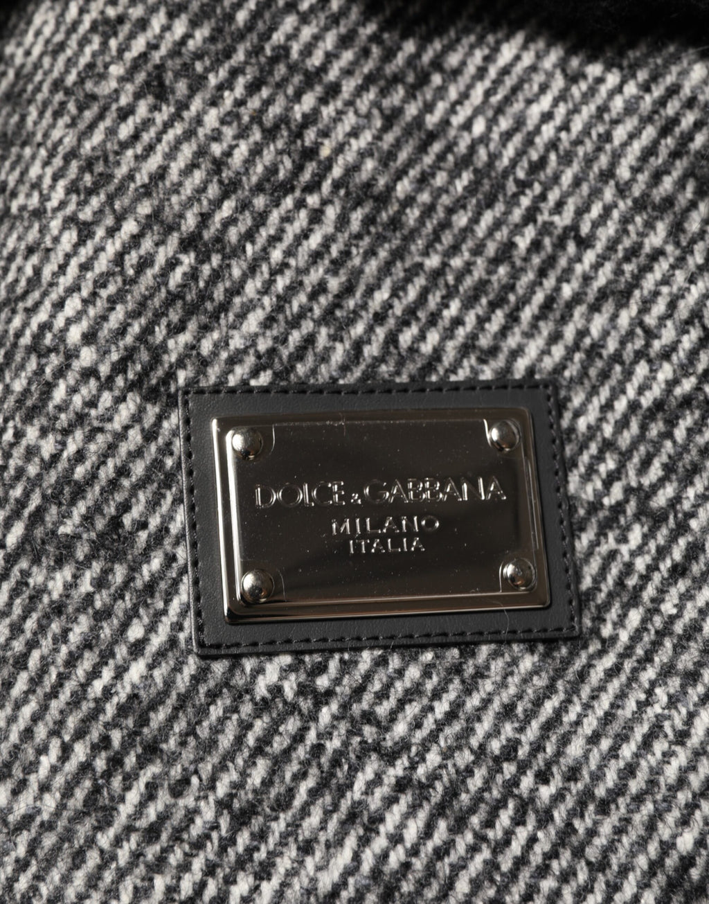 Dolce & Gabbana Graue Bomberjacke aus Wolle mit Fischgrätenmuster und Shearling-Kragen