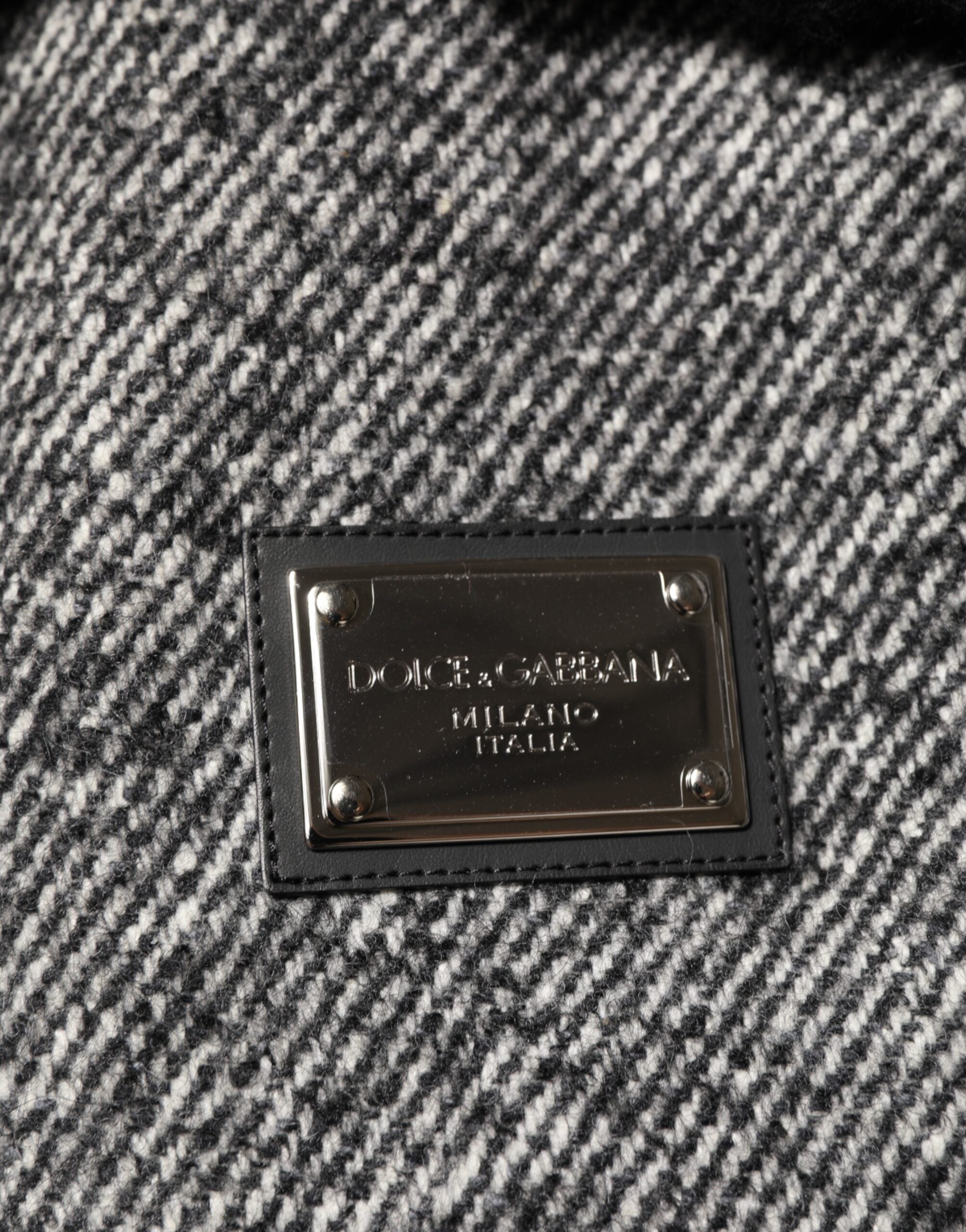 Dolce & Gabbana Graue Bomberjacke aus Wolle mit Fischgrätenmuster und Shearling-Kragen