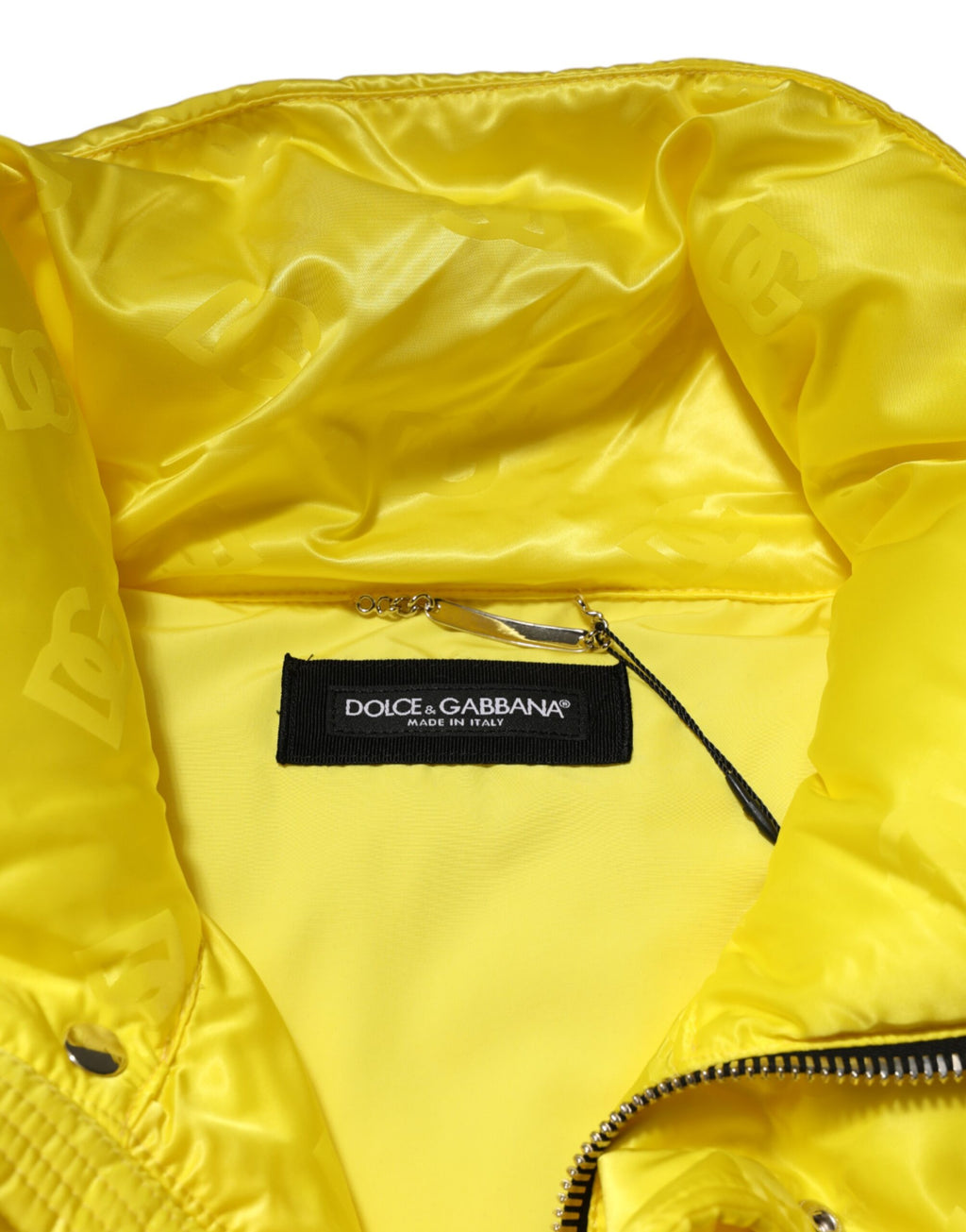 Dolce & Gabbana Gelbe Nylon Logo Puffer Bomber Männer Jacke