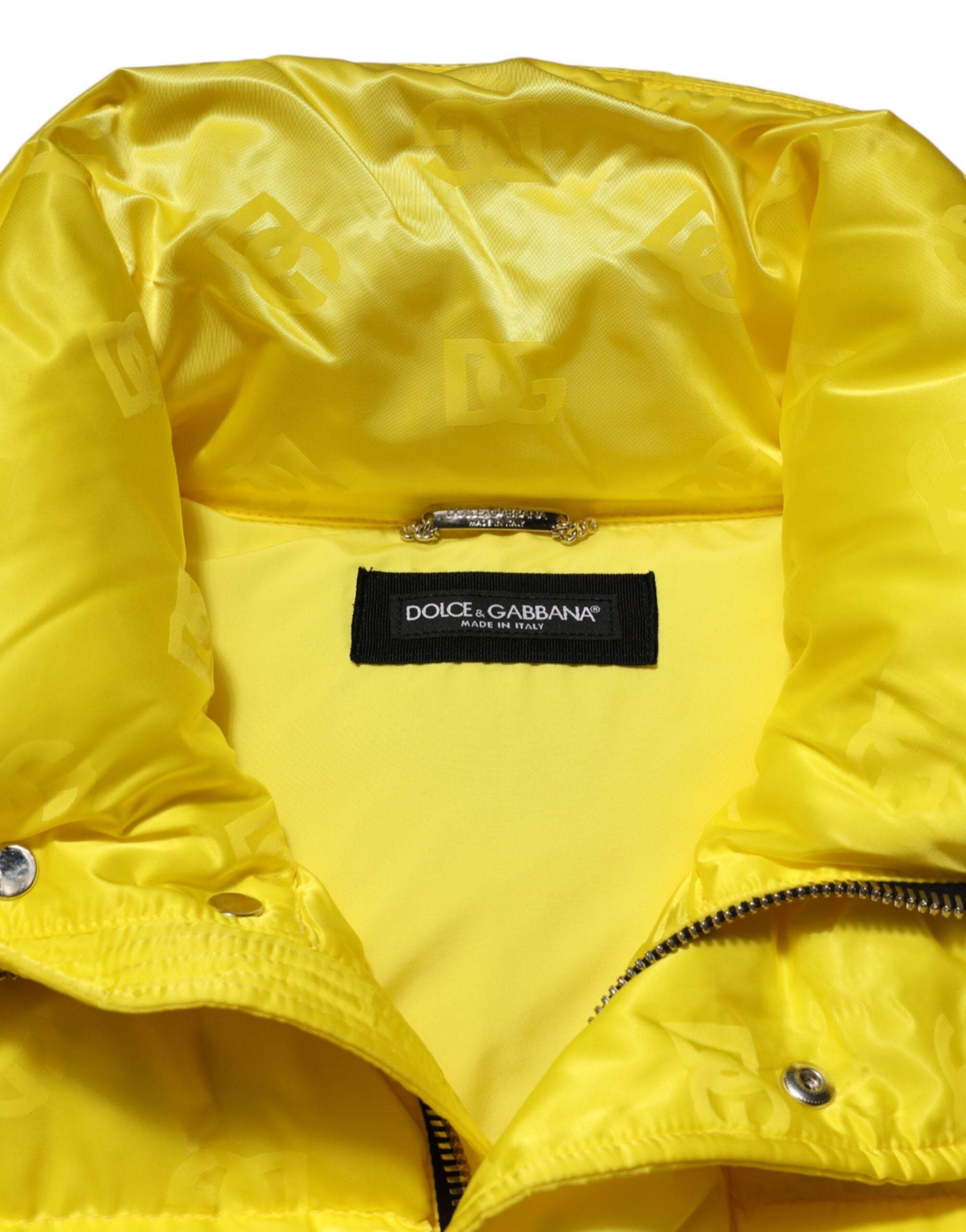Dolce & Gabbana Gelbe Nylon Logo Puffer Bomber Männer Jacke