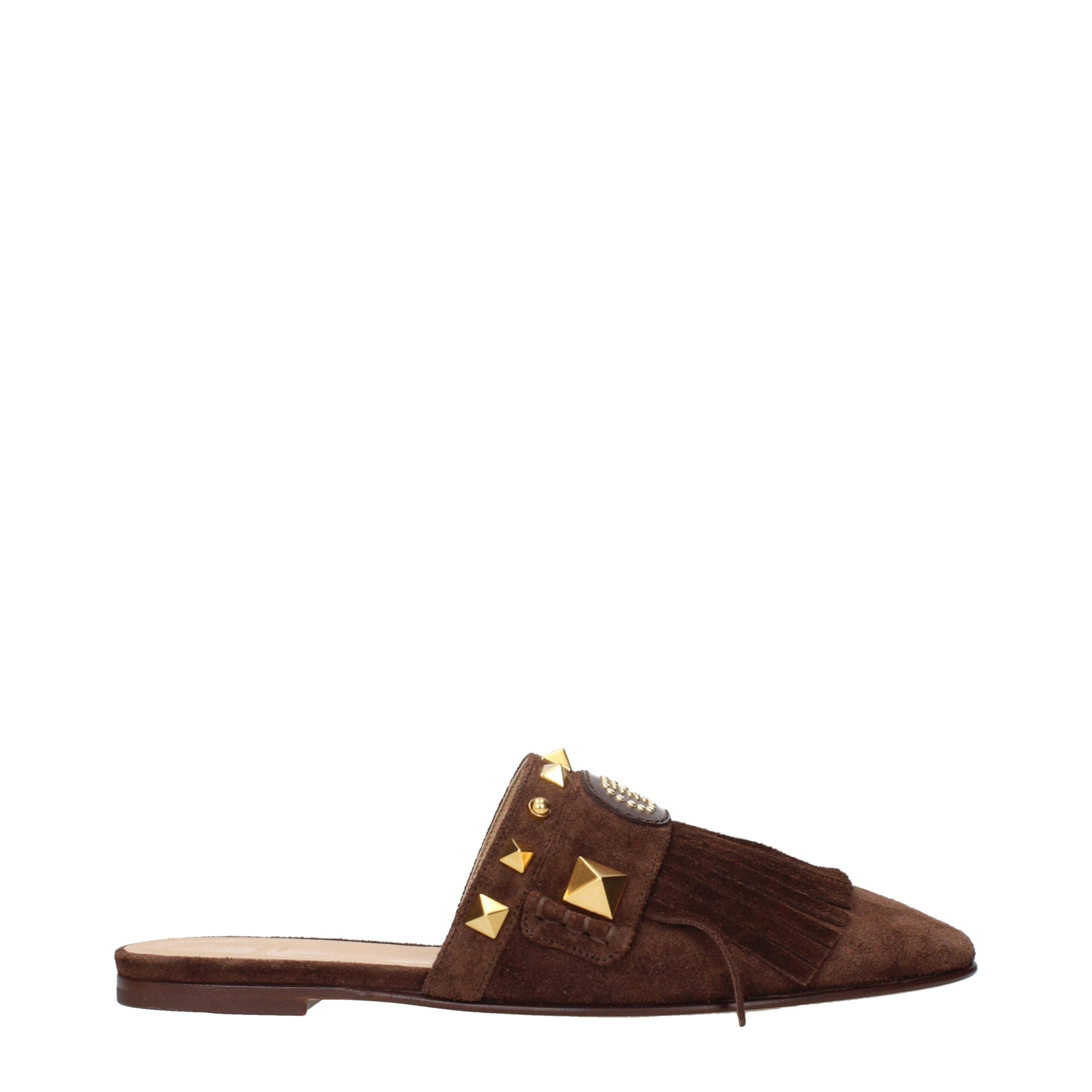 Valentino Garavani Braune Lederpantoffeln Sandalen