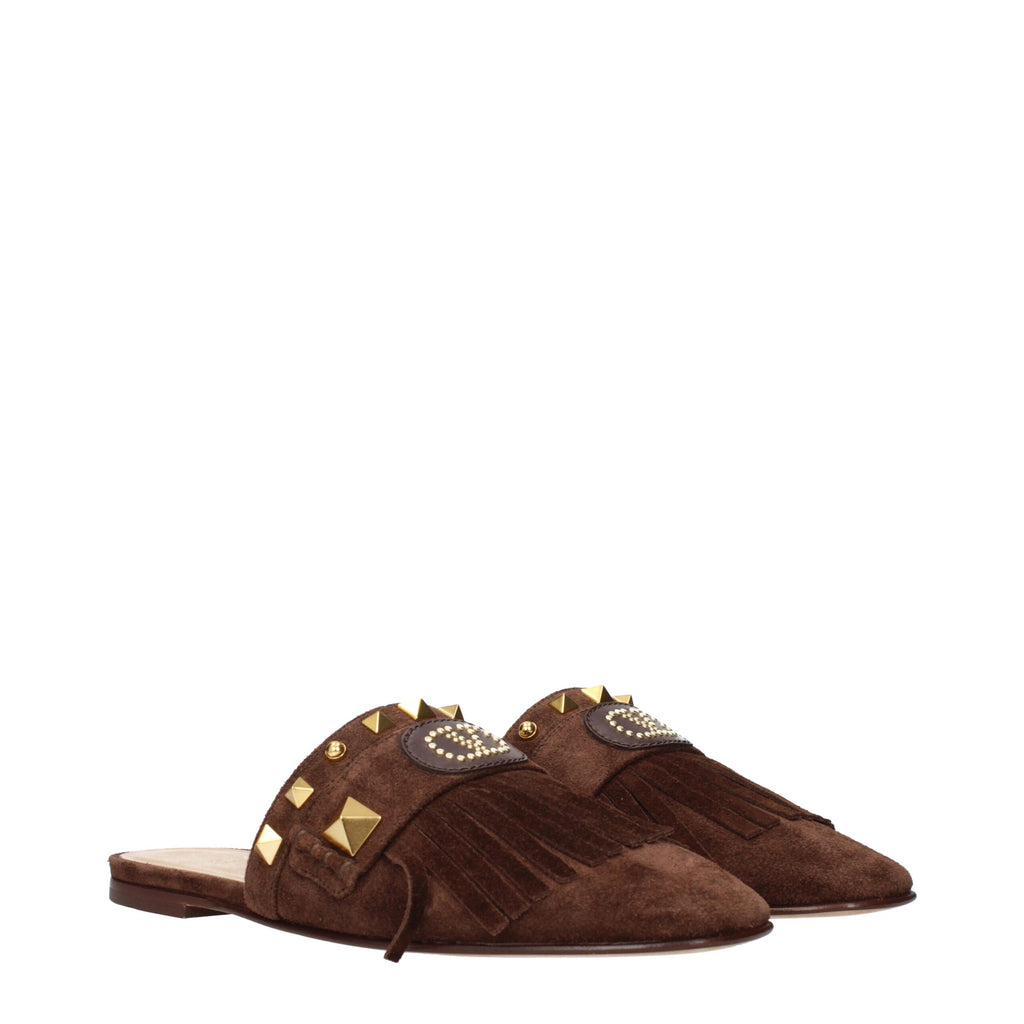 Valentino Garavani Braune Lederpantoffeln Sandalen