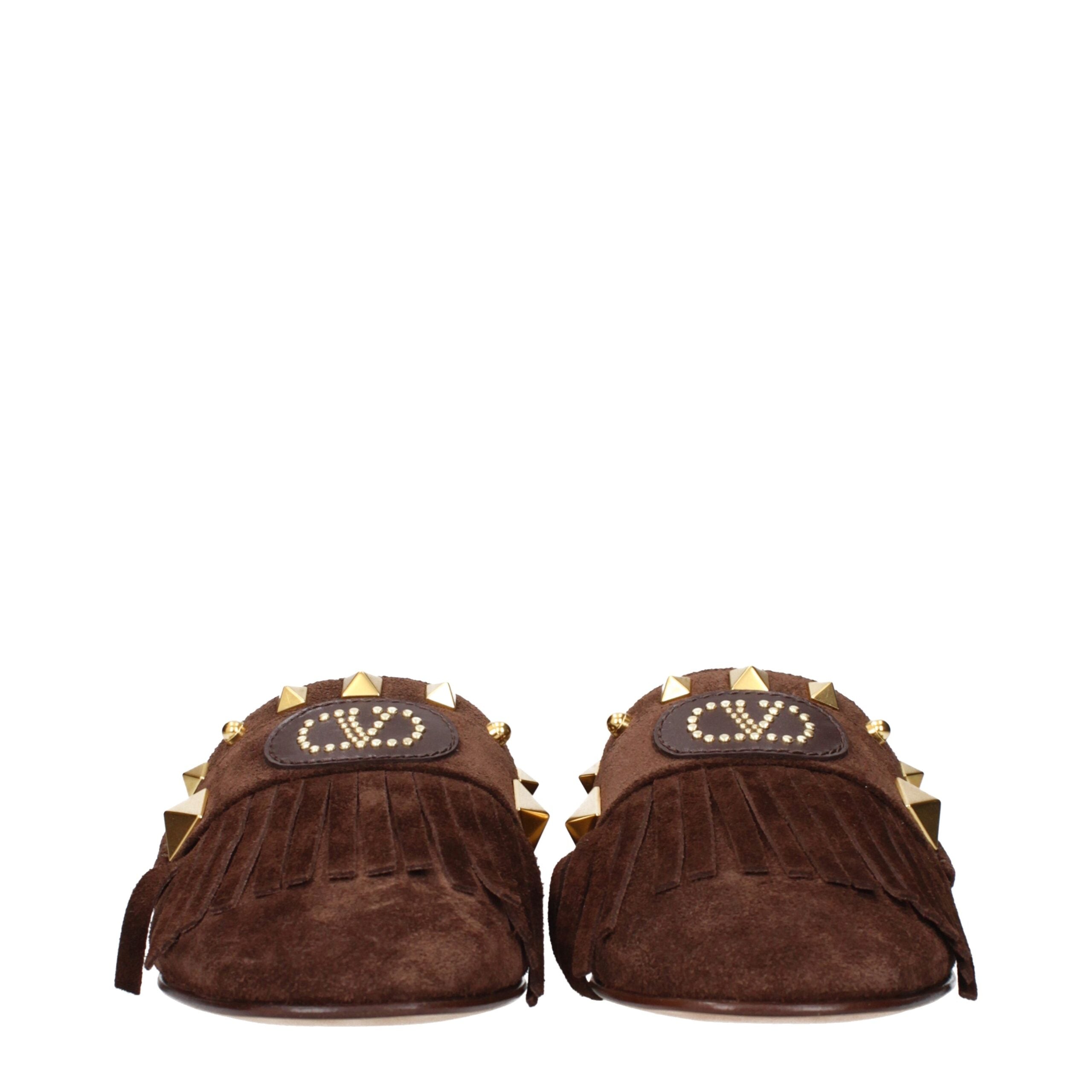 Valentino Garavani Braune Lederpantoffeln Sandalen
