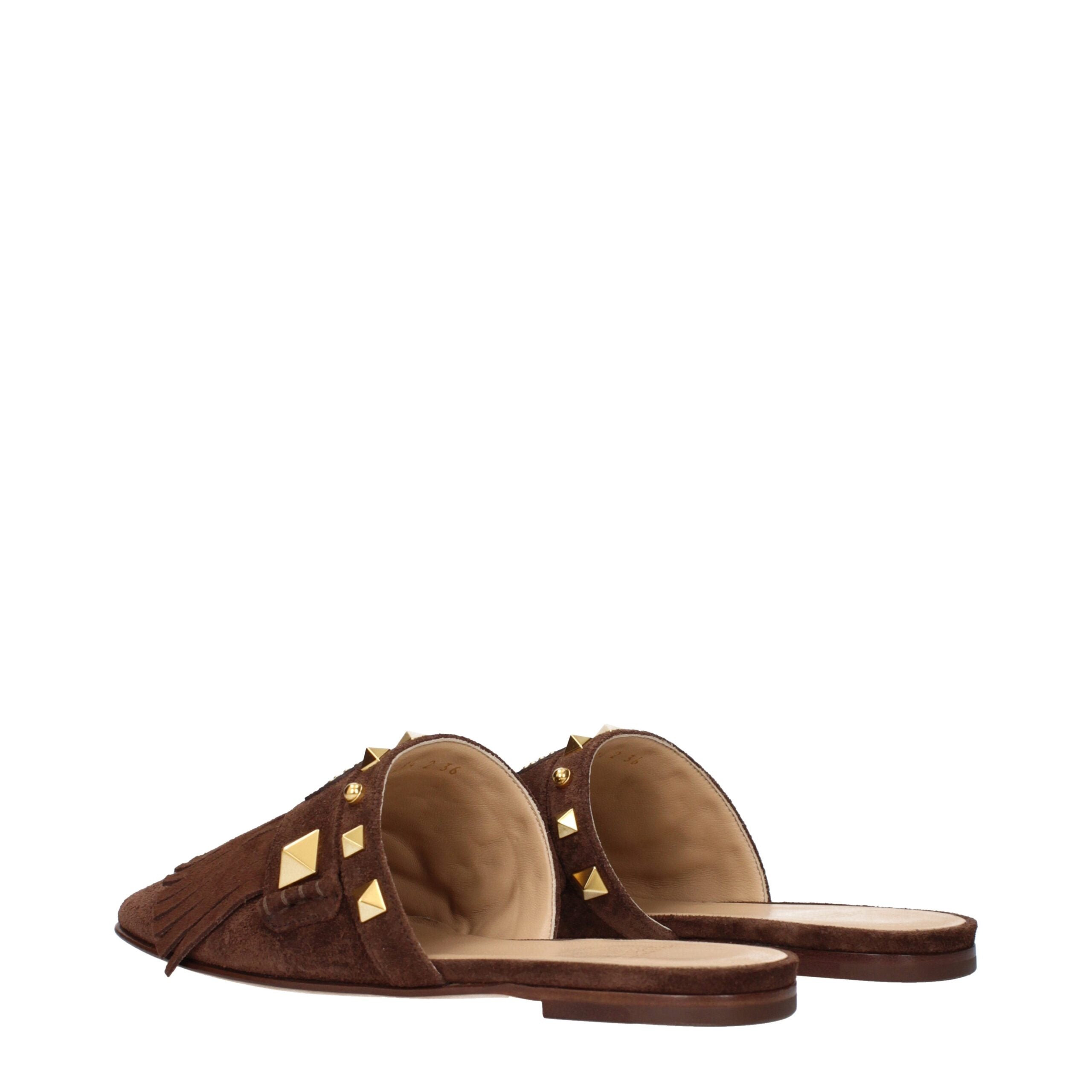 Valentino Garavani Braune Lederpantoffeln Sandalen