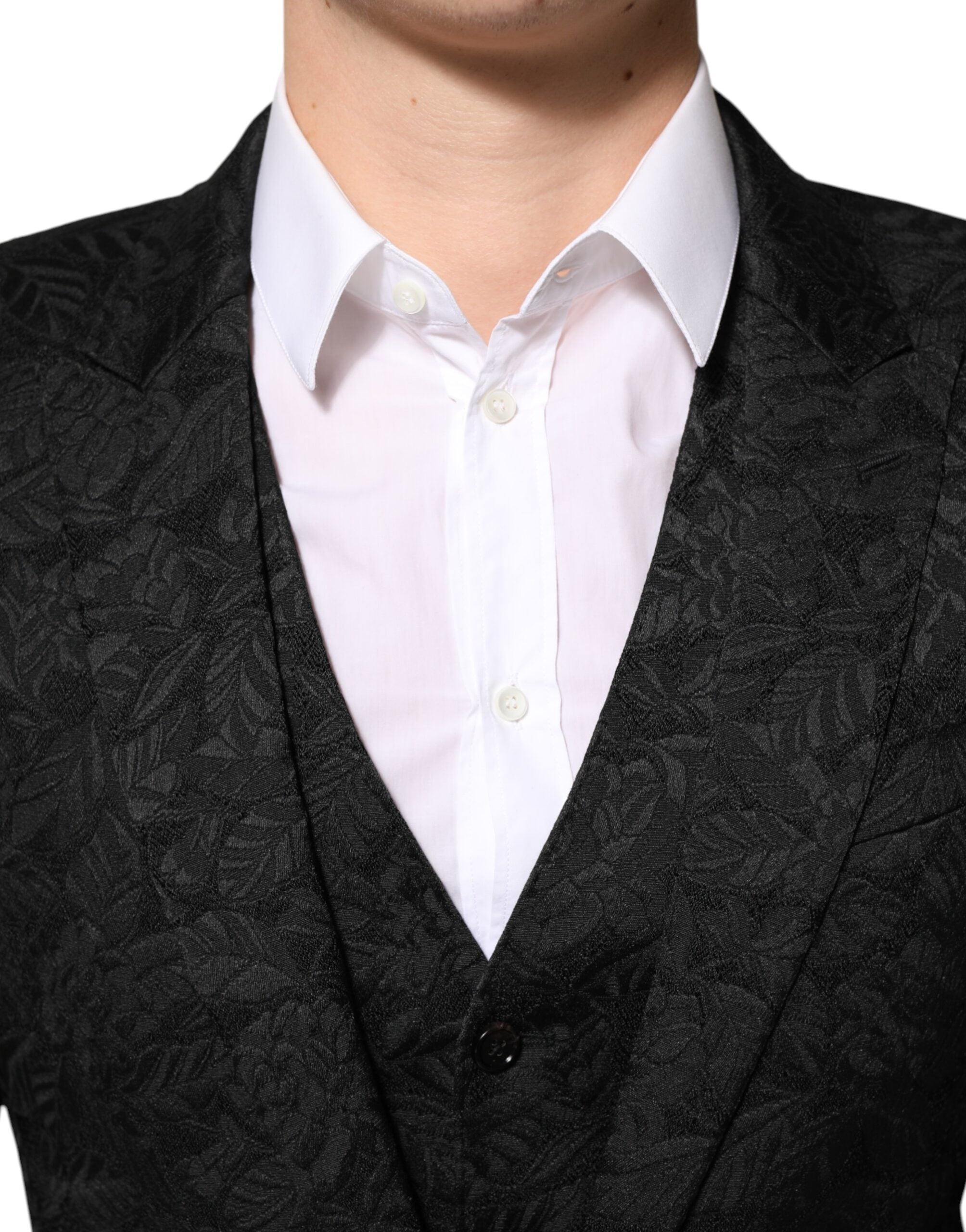 Dolce & Gabbana Schwarzer 3-teiliger Brokat-Jacquard-Anzug MARTINI